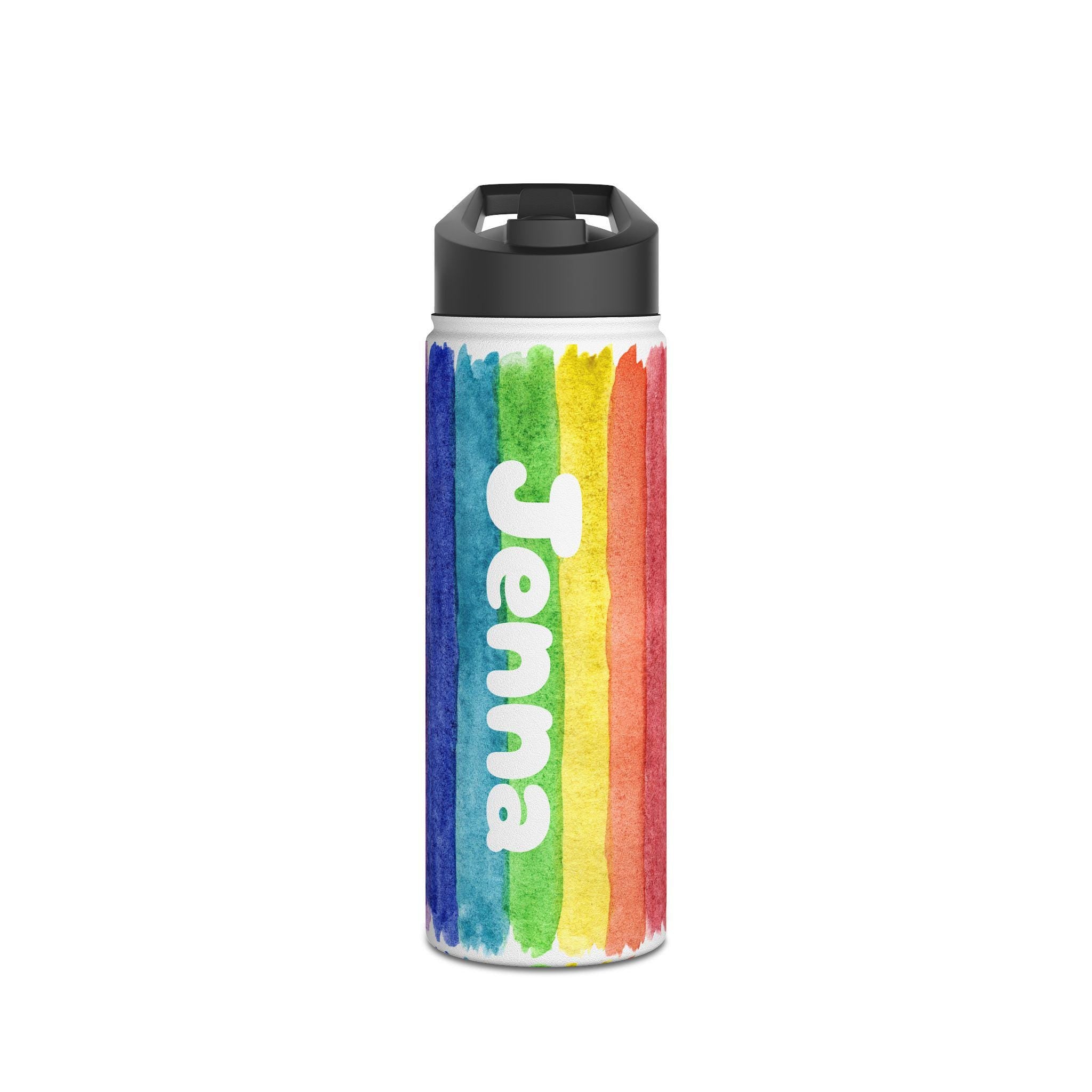 Personalized Rainbow Stainless Steel Water Bottle , Custom Kids Water Bottle, Back to School Tumbler, Backpack Water Bottle