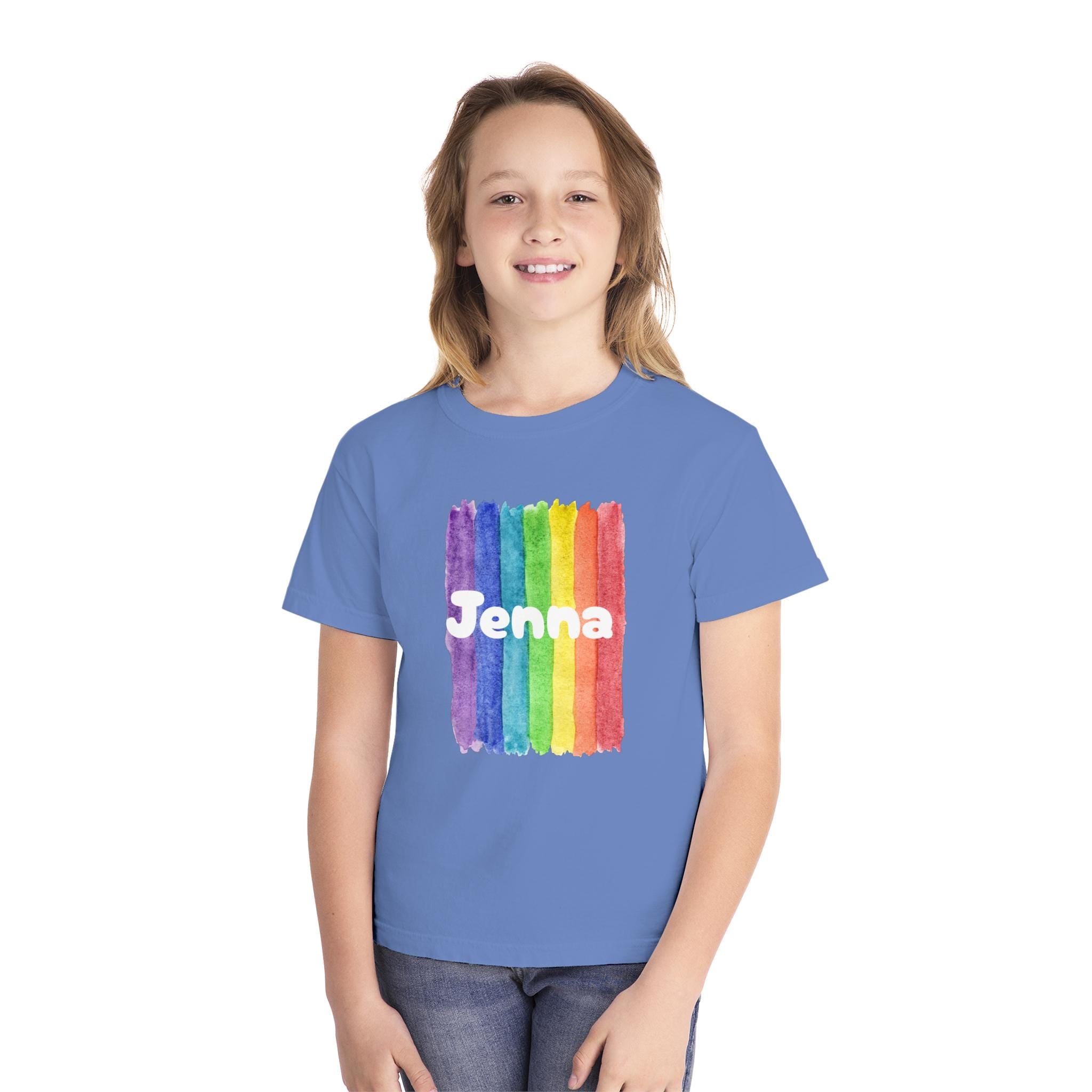 Personalized Rainbow Youth Tee, Custom Name Tee for Back to School -Razels