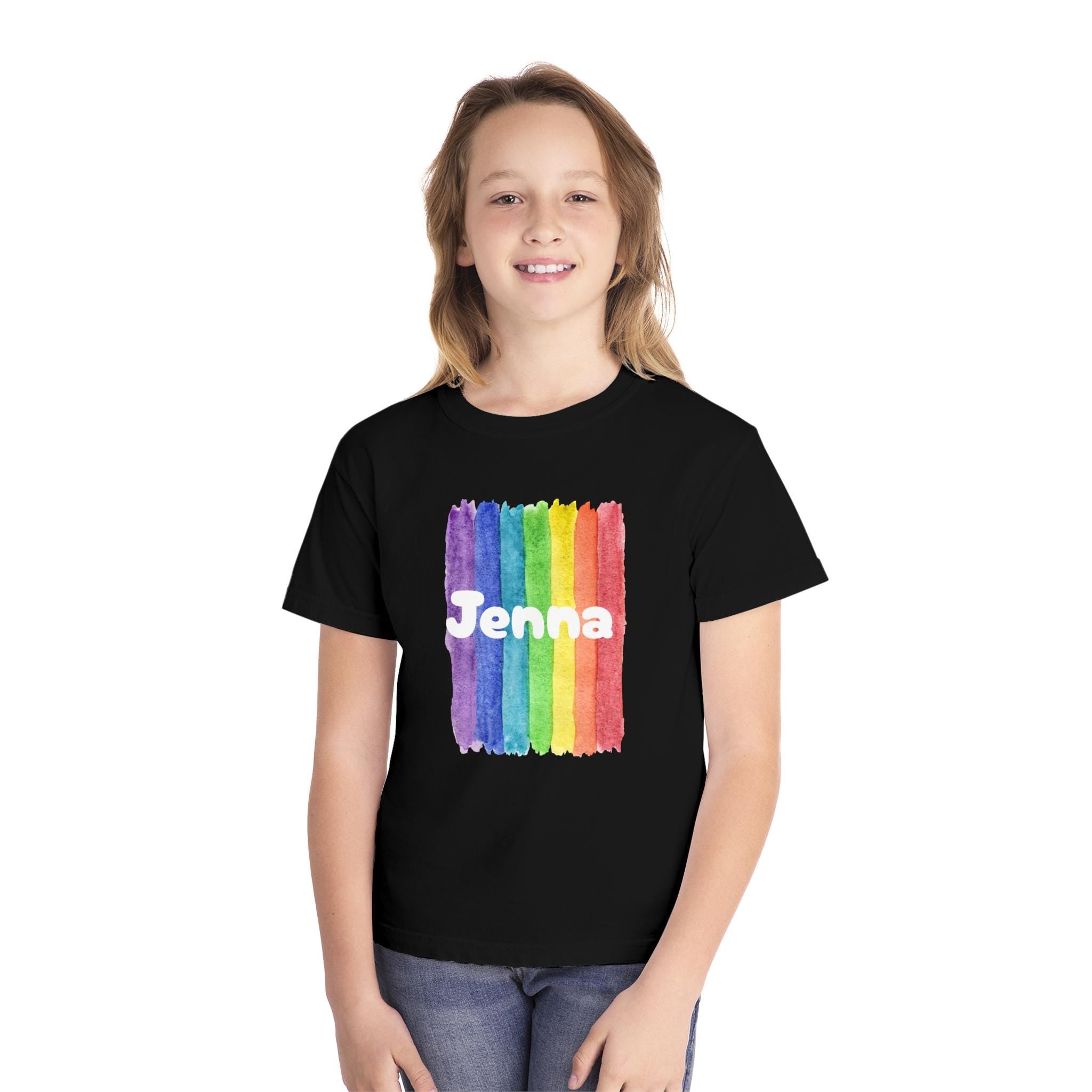 Personalized Rainbow Youth Tee, Custom Name Tee for Back to School -Razels