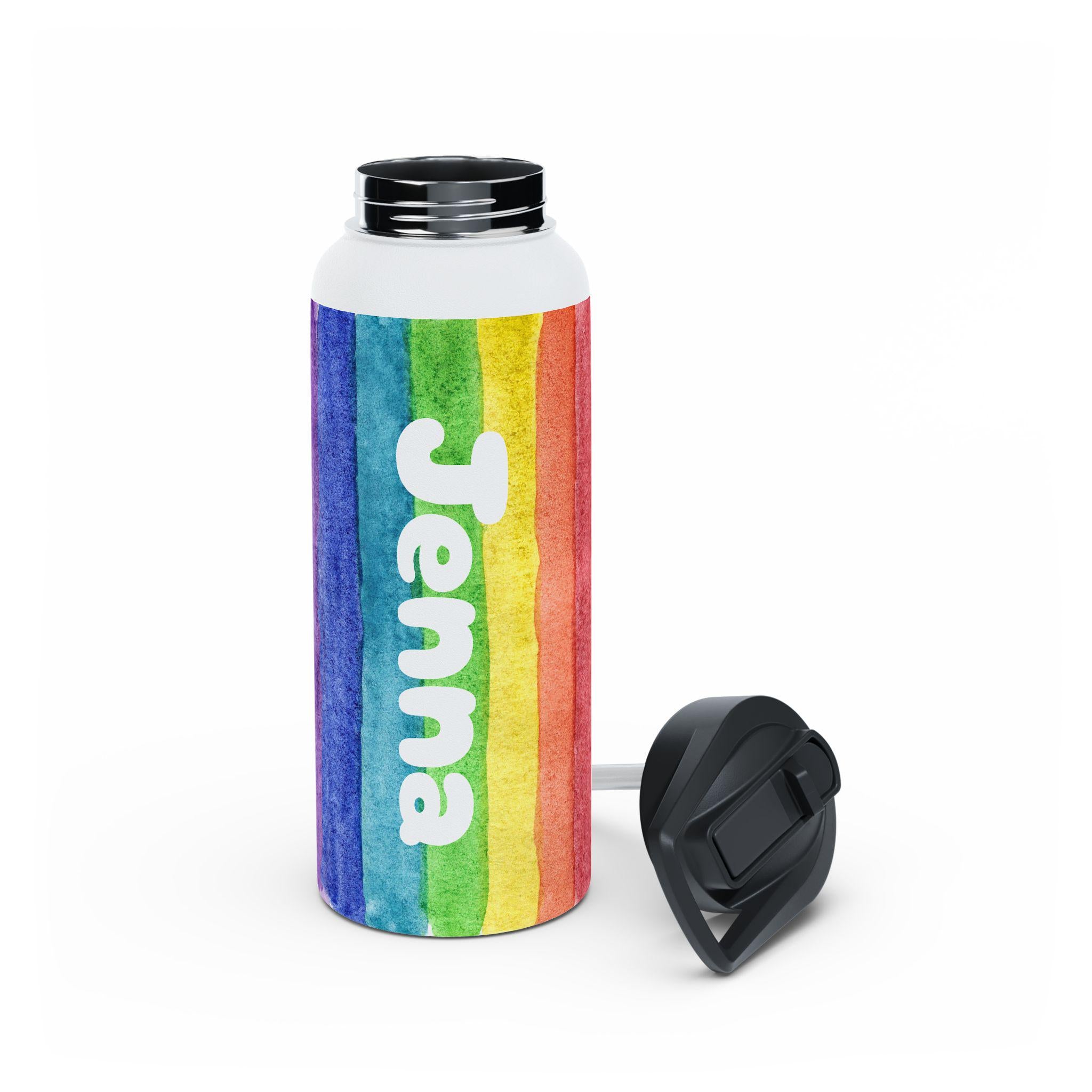 Personalized Rainbow Stainless Steel Water Bottle , Custom Kids Water Bottle -Razels