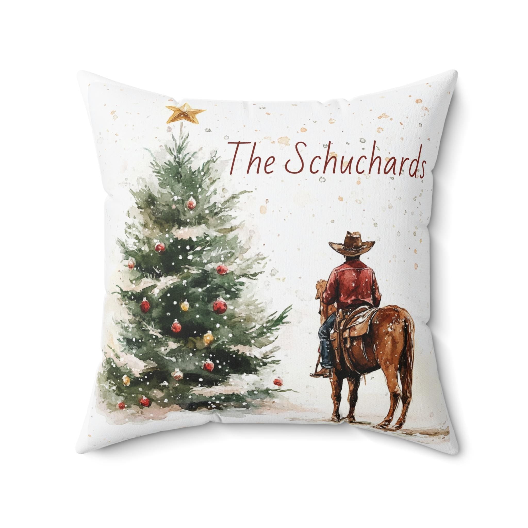 Custom Cowboy & Christmas Tree Throw Pillow, Cowboy Christmas -Razels