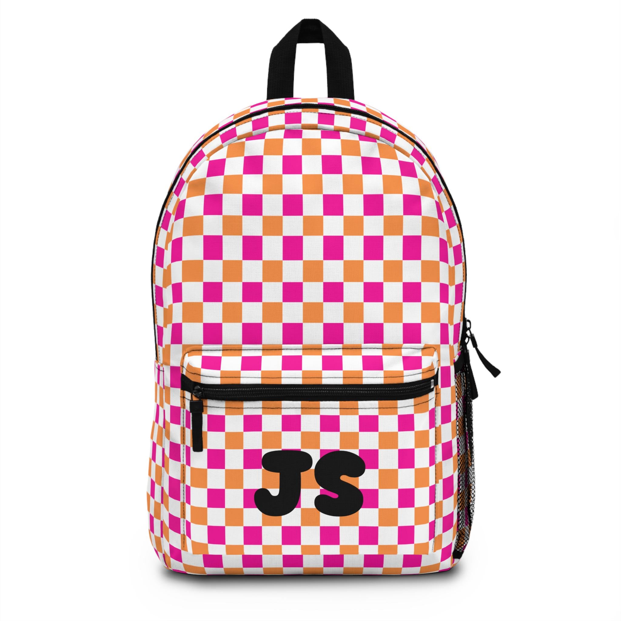 Vibrant Pink & Orange Checkerboard Backpack | Customizable School Bag | Student and Travel Backpack -Razels