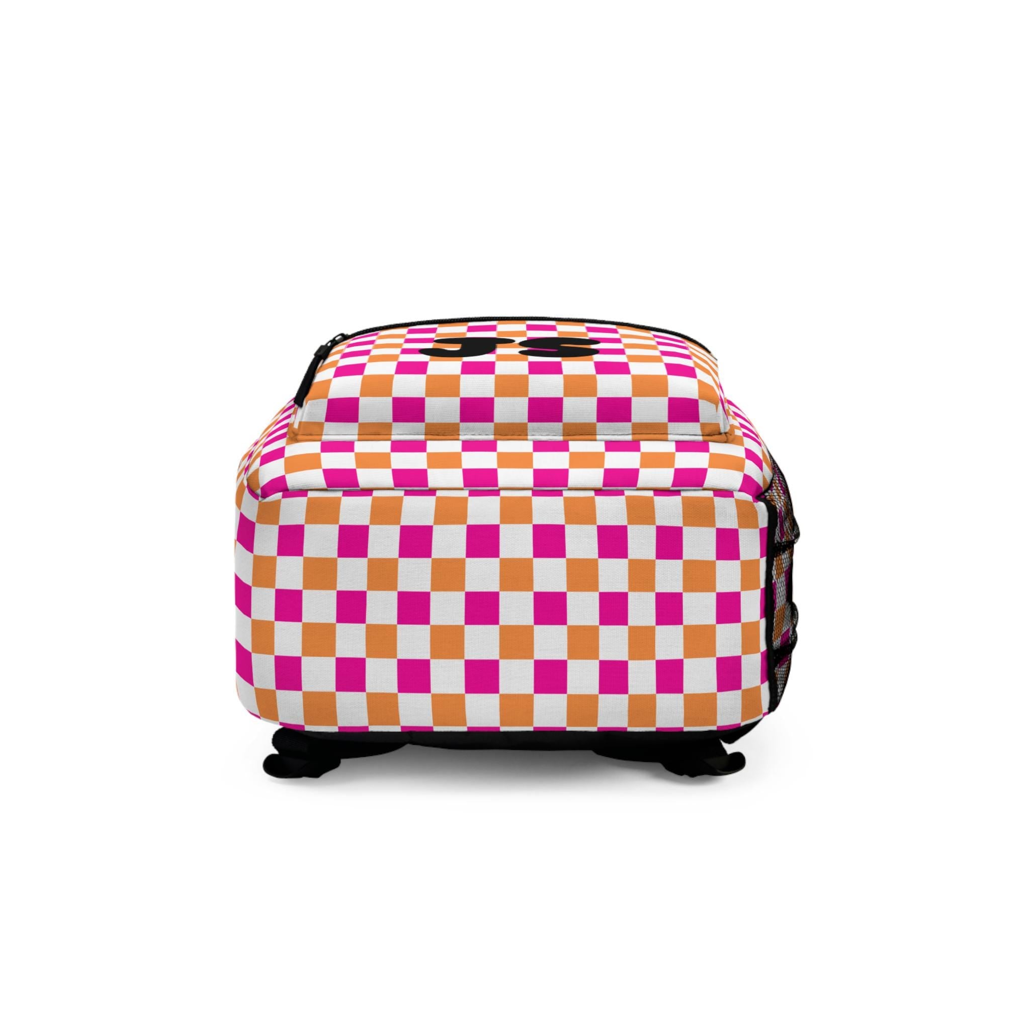 Vibrant Pink & Orange Checkerboard Backpack | Customizable School Bag | Student and Travel Backpack -Razels