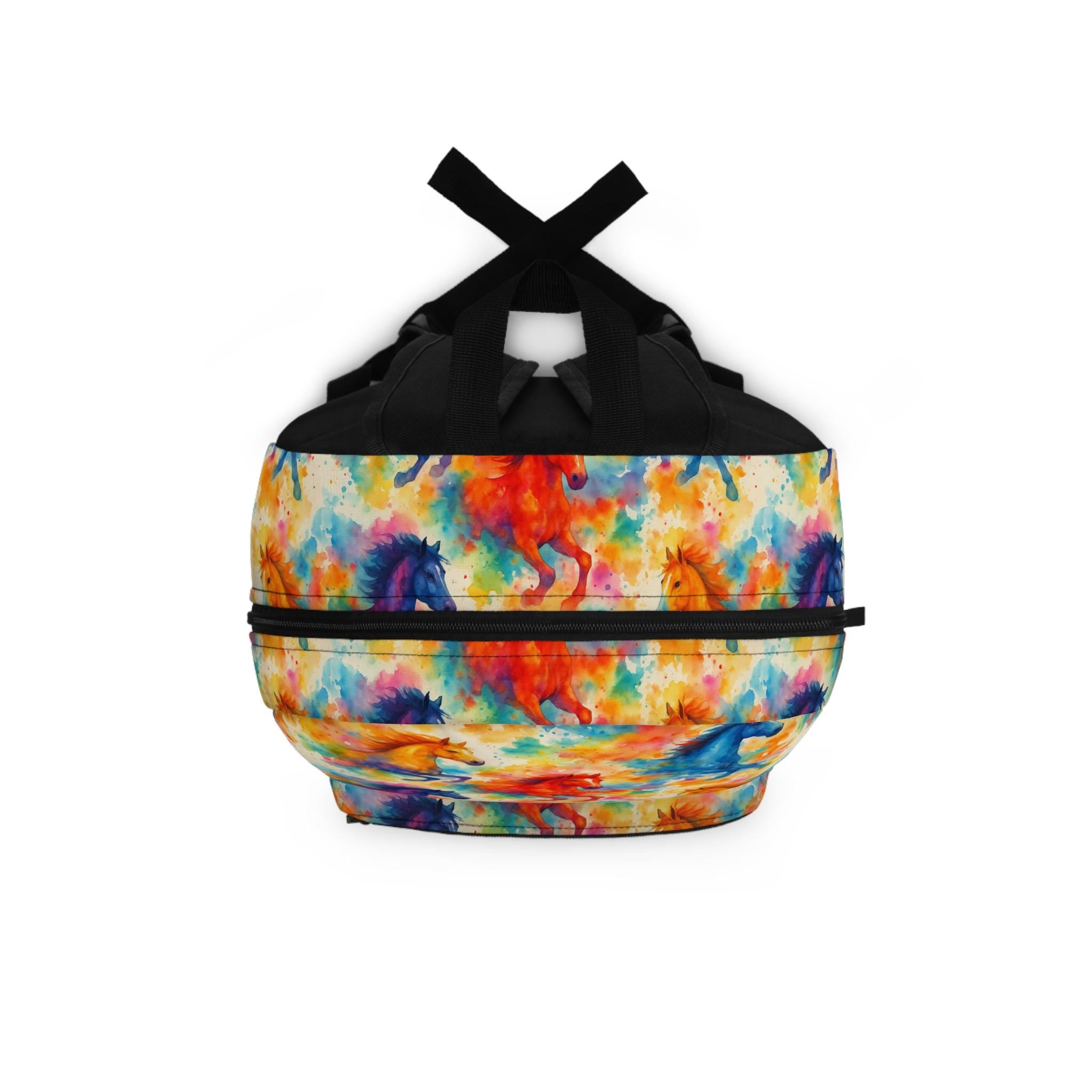 Personalized Colorful Horse Print Backpack | Custom Name Kids School Bag | Allover Watercolor Horse Backpack for Girls | Equestrian Gift -Razels