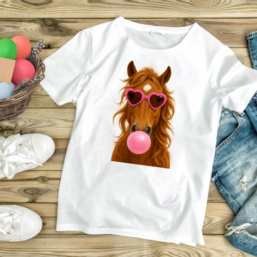 Horse Blowing Bubble Gum PNG | Retro Horse PNG | Funny Sublimation Design | T-Shirt & Backpack Printable | Instant Digital Download