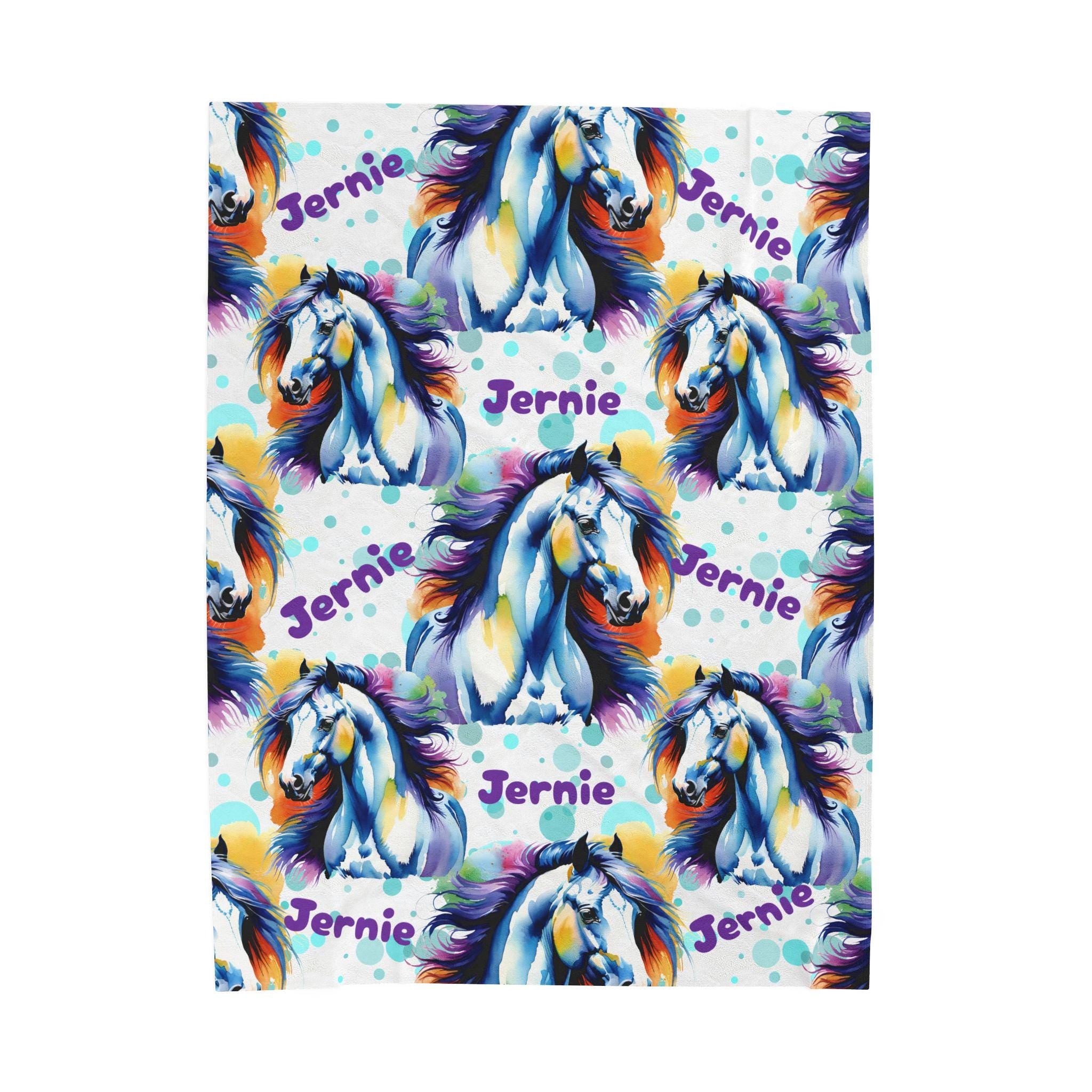 Rainbow Horse Blanket | Custom Turquoise & Purple Cowgirl Throw | Personalized Horse Lover Gift -Razels