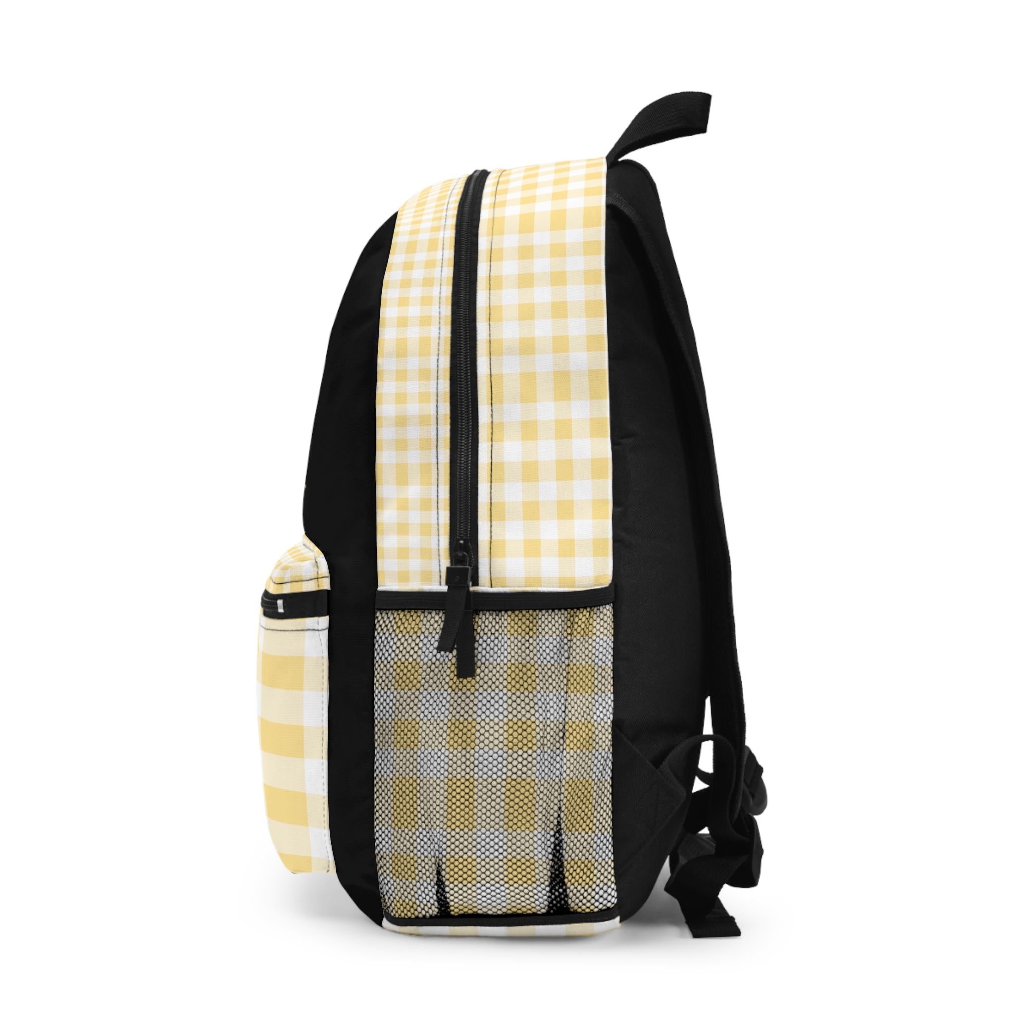 Palomina Horse Print Backpack, Yellow Plaid Custom Name Kids School Bag | Allover Watercolor Horse Backpack for Girls | Equestrian Gift -Razels