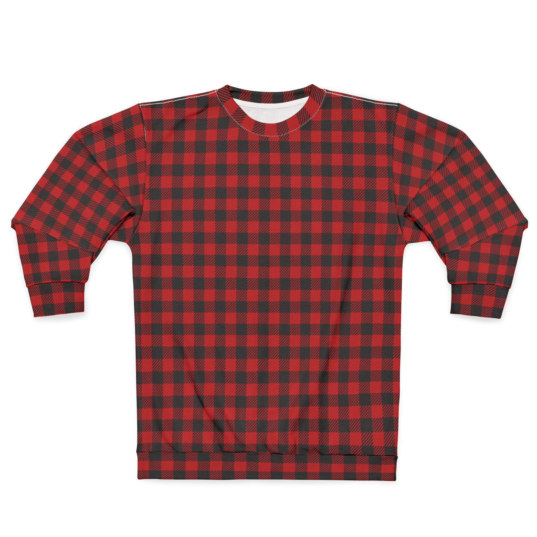 Buffalo Plaid Sweatshirt, Cozy Holiday Unisex Pullover, Red Checkered Christmas Top