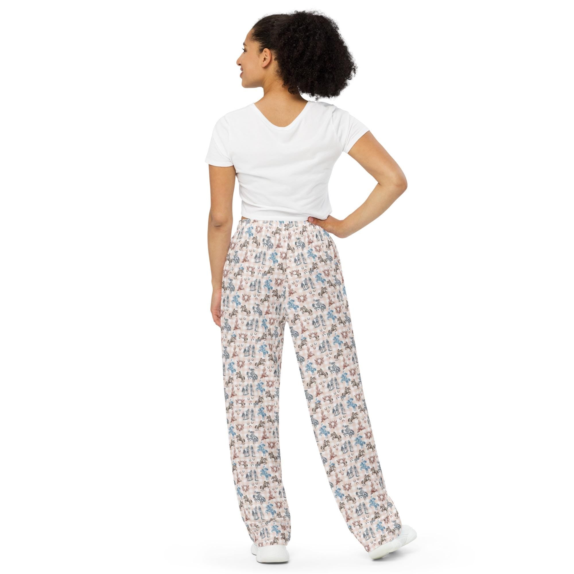 All-Over Print Cowgirl Wide-Leg Pants | Retro Western Unisex Lounge Pants