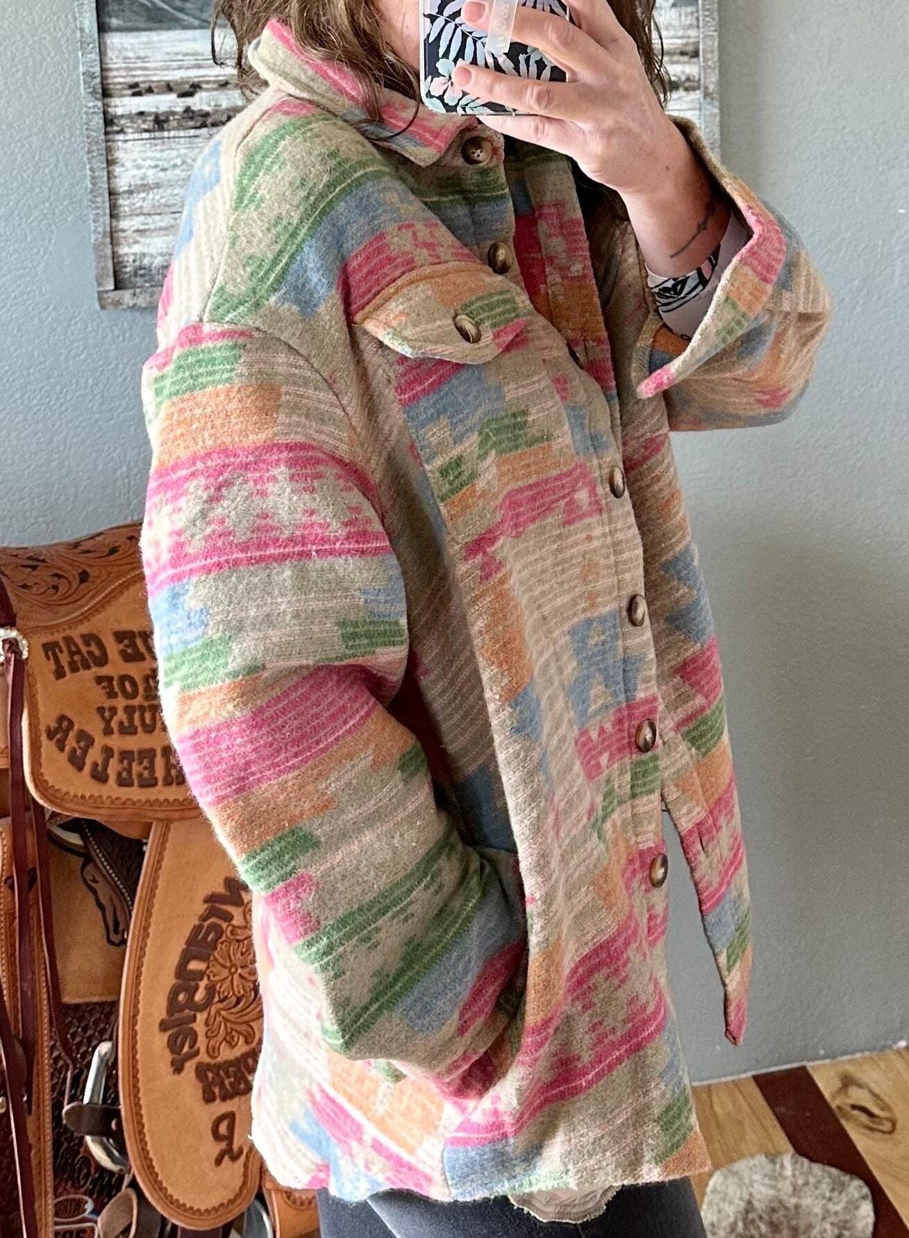 Pink Western Aztec Shacket | Southwestern Women’s Shirt Jacket, Oversized Layering Shirt, Western Style Jacket Stay Cozy and Stylish in this Pink Western Aztec Shacket!
Pink Western Aztec Shacket is a must-have! Featuring vibrant, fun colors and oversized pockets, this shacket will be your new favorite for those cool-weather days. Whether you're layering it over a graphic tee or pairing it with your favorite jeans, this cozy piece makes a bold statement while keeping you warm.
ships free