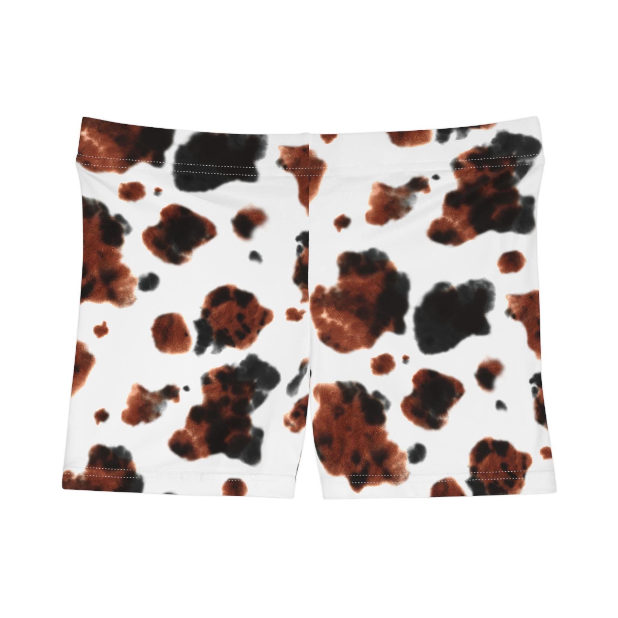 Brown Cow Print Booty Shorts | Womens Western Summer Active Lounge Shorts -Razels