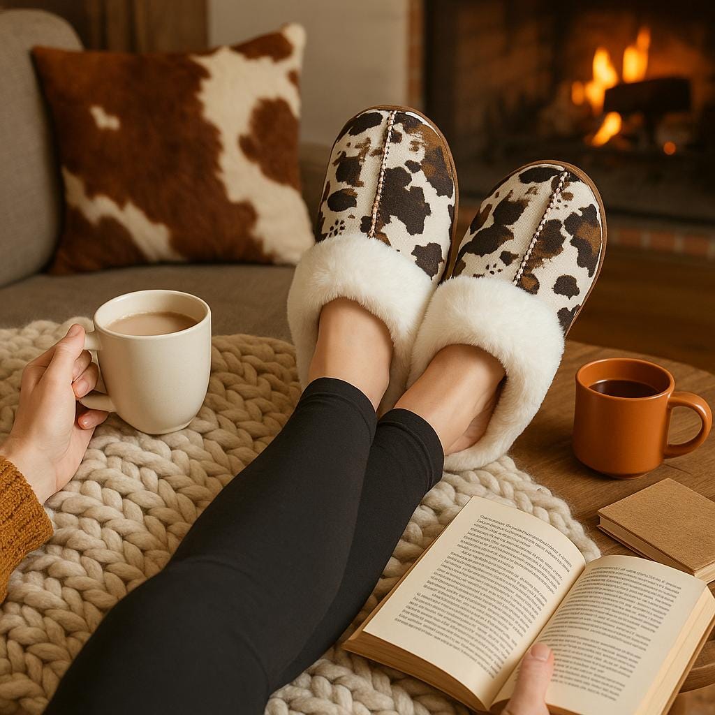 Cow Print Slippers – Western Cowgirl Fuzzy House Shoes, Cozy Sherpa Lined
Step into cozy Western style with Razels’ bestselling Cow Print Slippers 🐄✨ Whether you’re lounging at home, sipping coffee by the fire, or pulling together a cowgirl-chic gift, these fuzzy slippers are the perfect mix of comfort and country charm.
🖤 FREE Shipping – no minimum! Every pair ships free, every time.
✓ Plush sherpa lining – soft, warm, and cloud-like comfort ☁️
✓ Cowgirl-approved style
