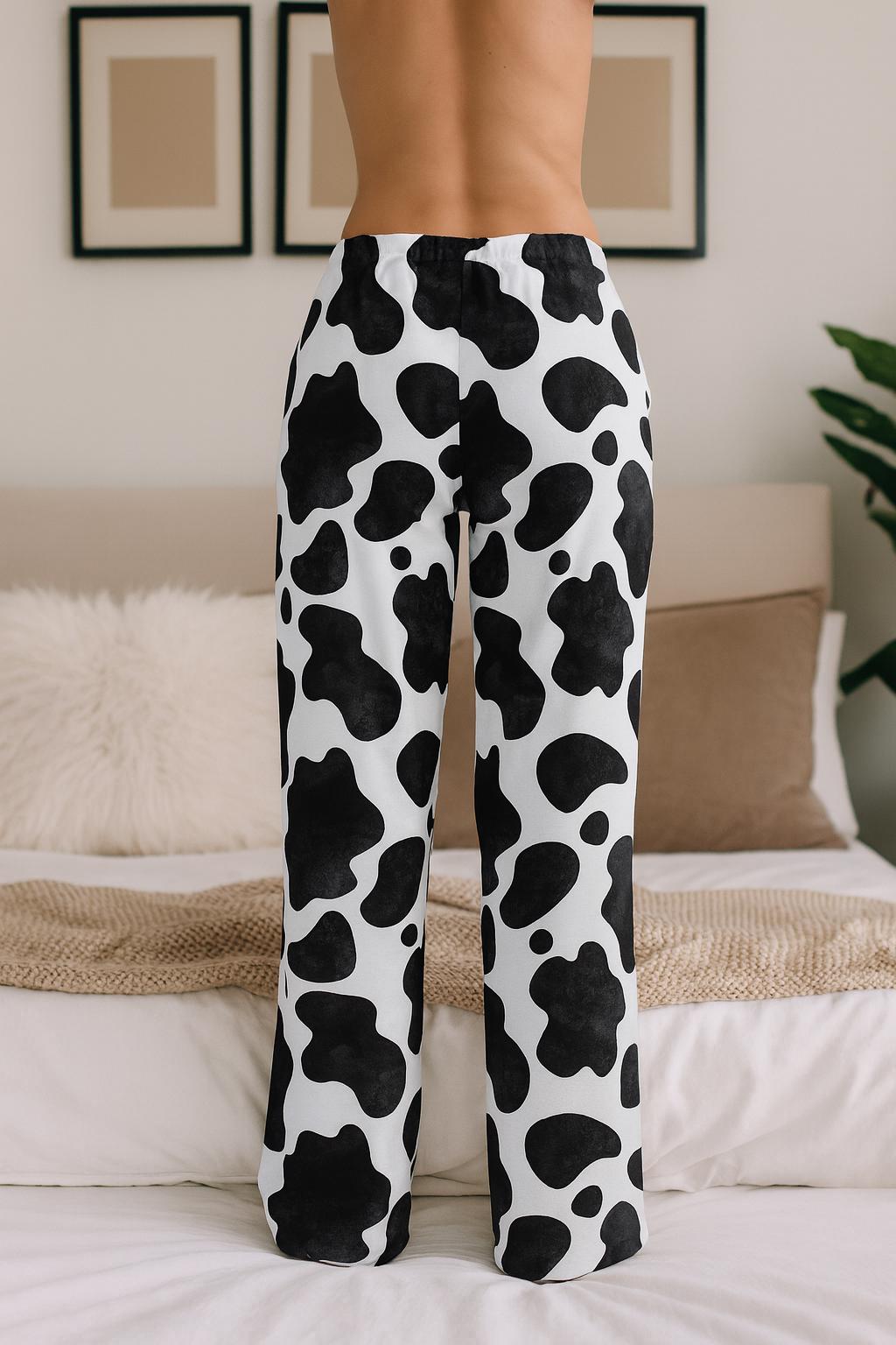 Black White Cowprint Pajama Pants, Cowgirl Lounge Pants, Western Print Sleepwear, Cute Farm Pajamas, Country Girl Gift, Cow Lover Jammies