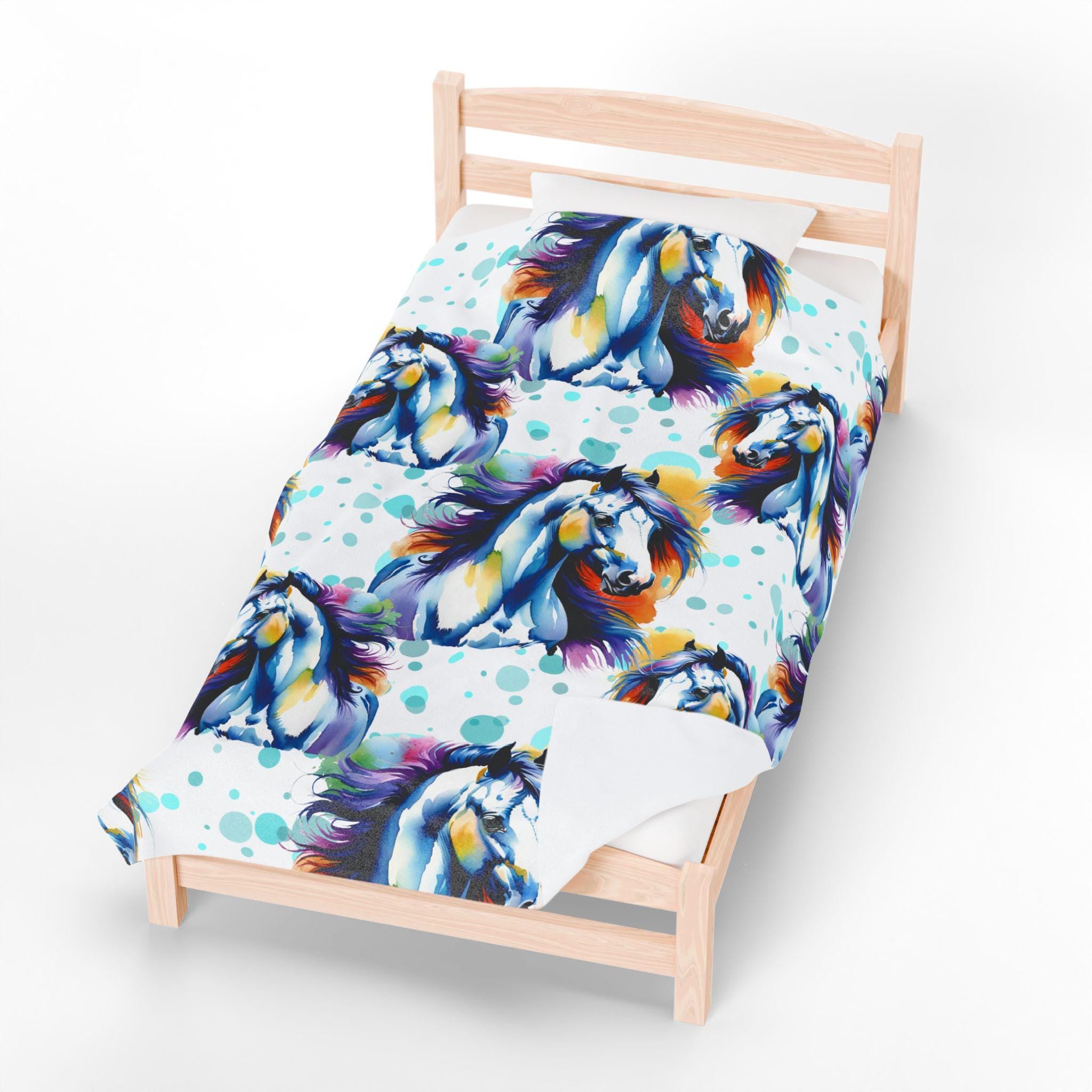 Rainbow Horse Blanket | Custom Turquoise & Purple Cowgirl Throw | Personalized Horse Lover Gift -Razels