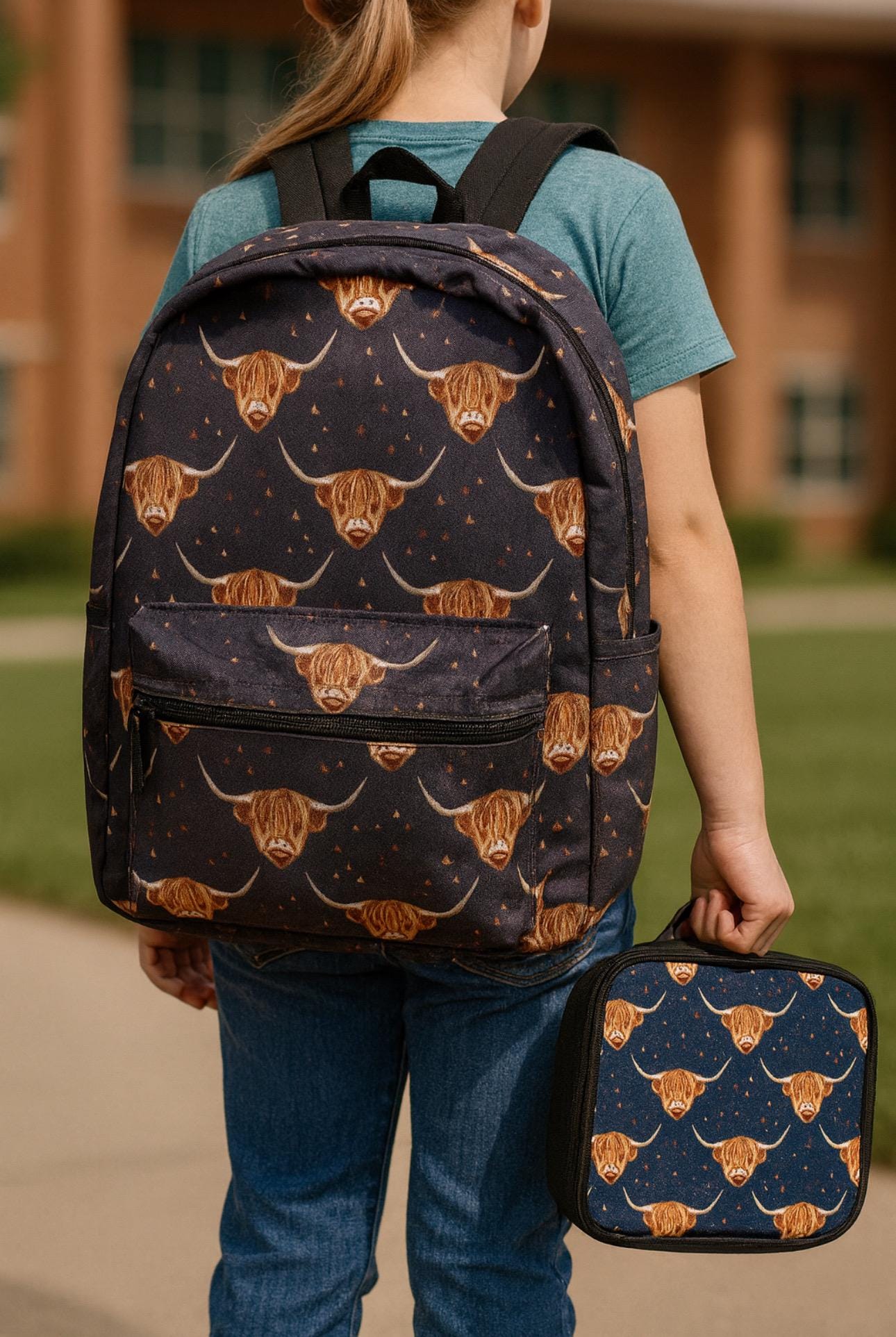 KIDS Western Backpack & Lunch Bag, Highland Cow Backpack -Razels