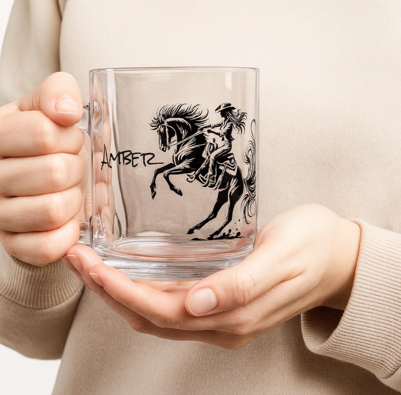 Personalized Cowgirl Glass Mug: Western Horse Lover Gift