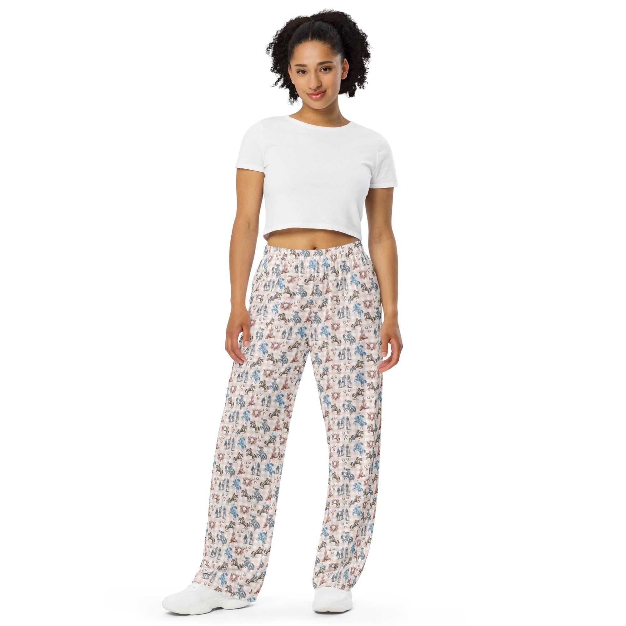 All-Over Print Cowgirl Wide-Leg Pants | Retro Western Unisex Lounge Pants
