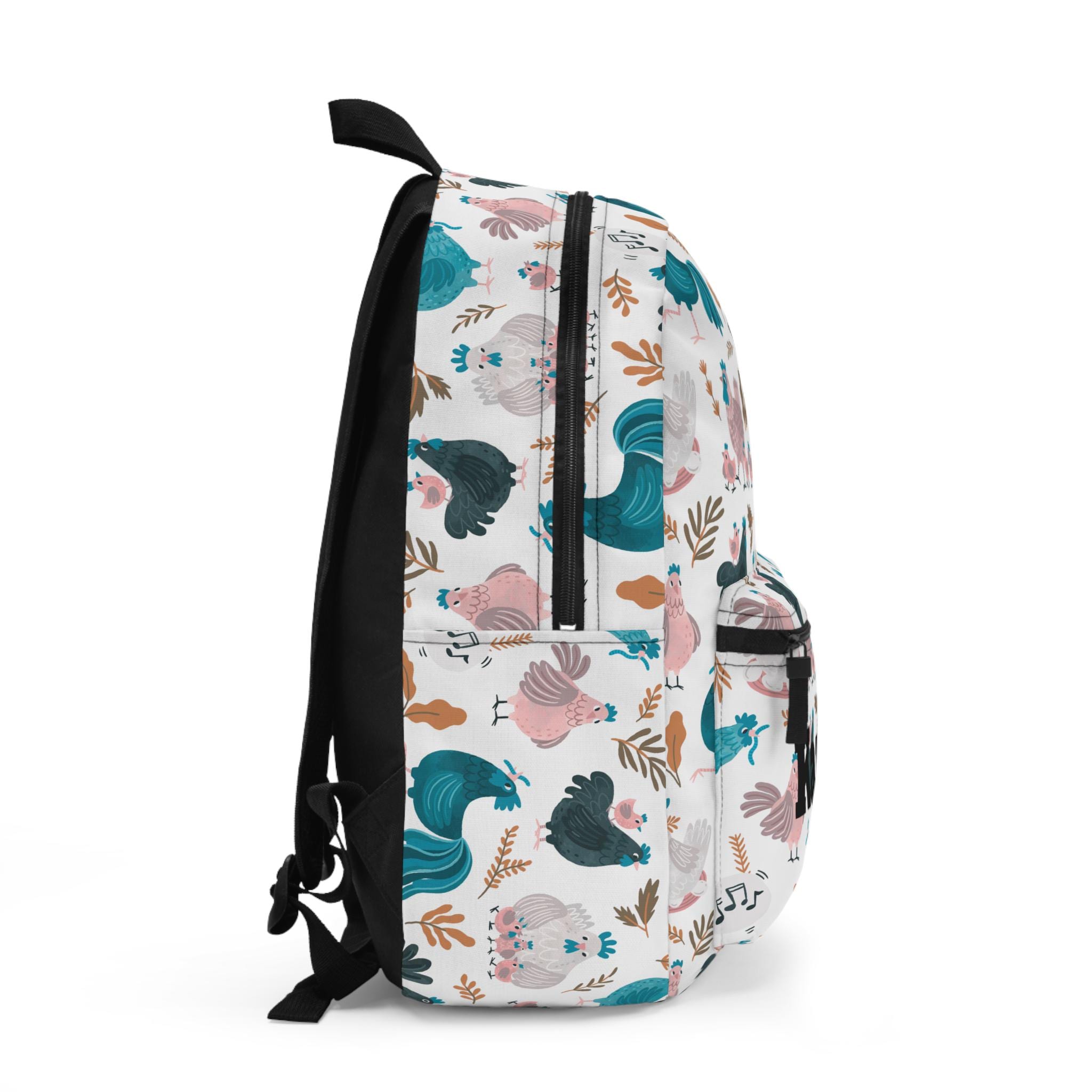 Cute Chicken Backpack, Personalized Name, Colorful Hen Print, 17" School Bag w/ Laptop Sleeve -Razels