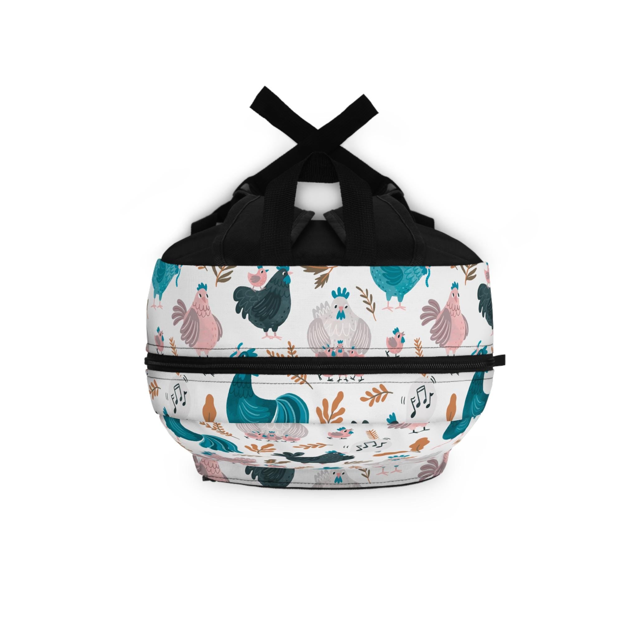 Cute Chicken Backpack, Personalized Name, Colorful Hen Print -Razels