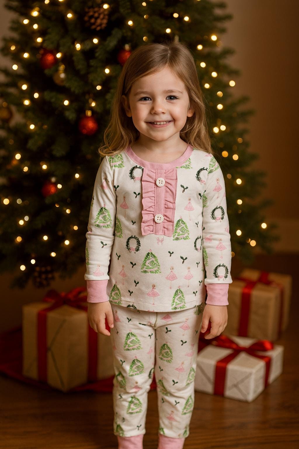 CHRISTMAS Ballerina Pajamas, Pink Christmas PJs