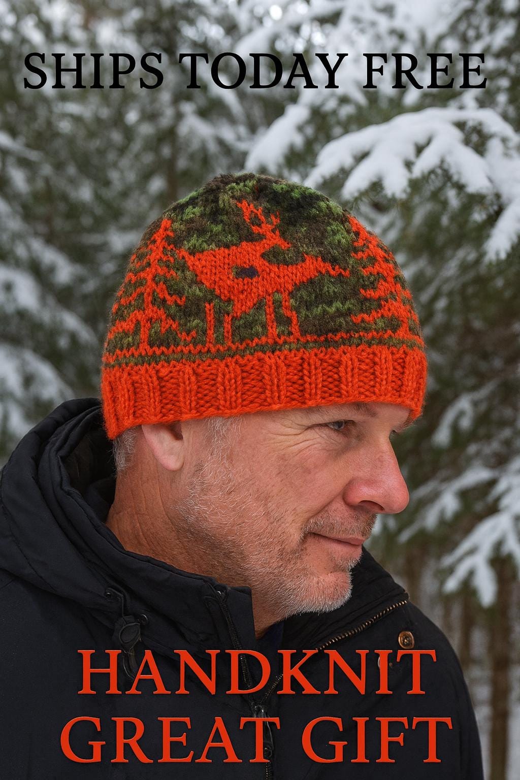 Funny Hunter Hat, Camo & Orange Knit Beanie