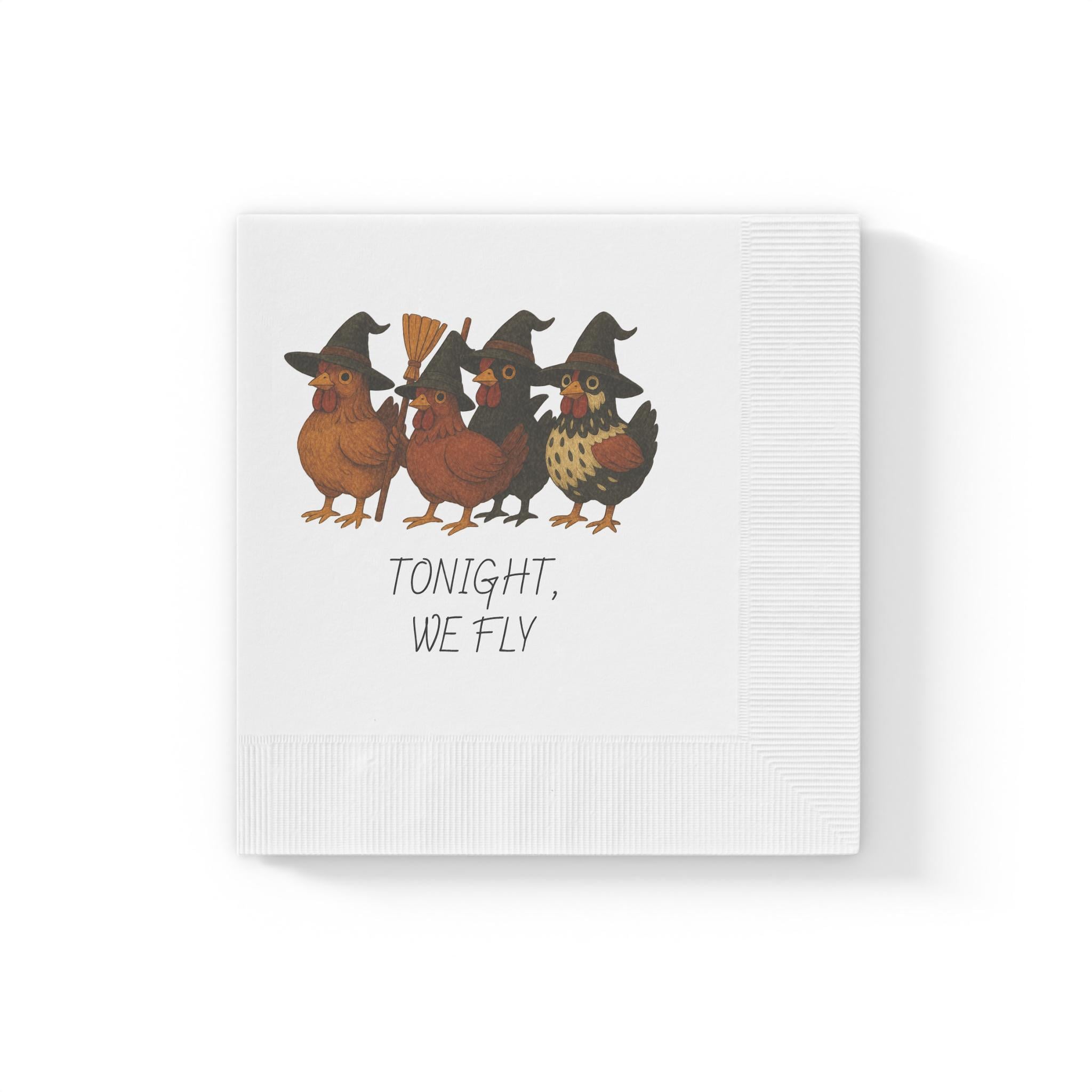 Halloween Chicken Napkins Tonight We Fly, Witch Party Supplies, Funny Farmhouse Decor, Halloween Tableware, Fall Party Decorations -Razels