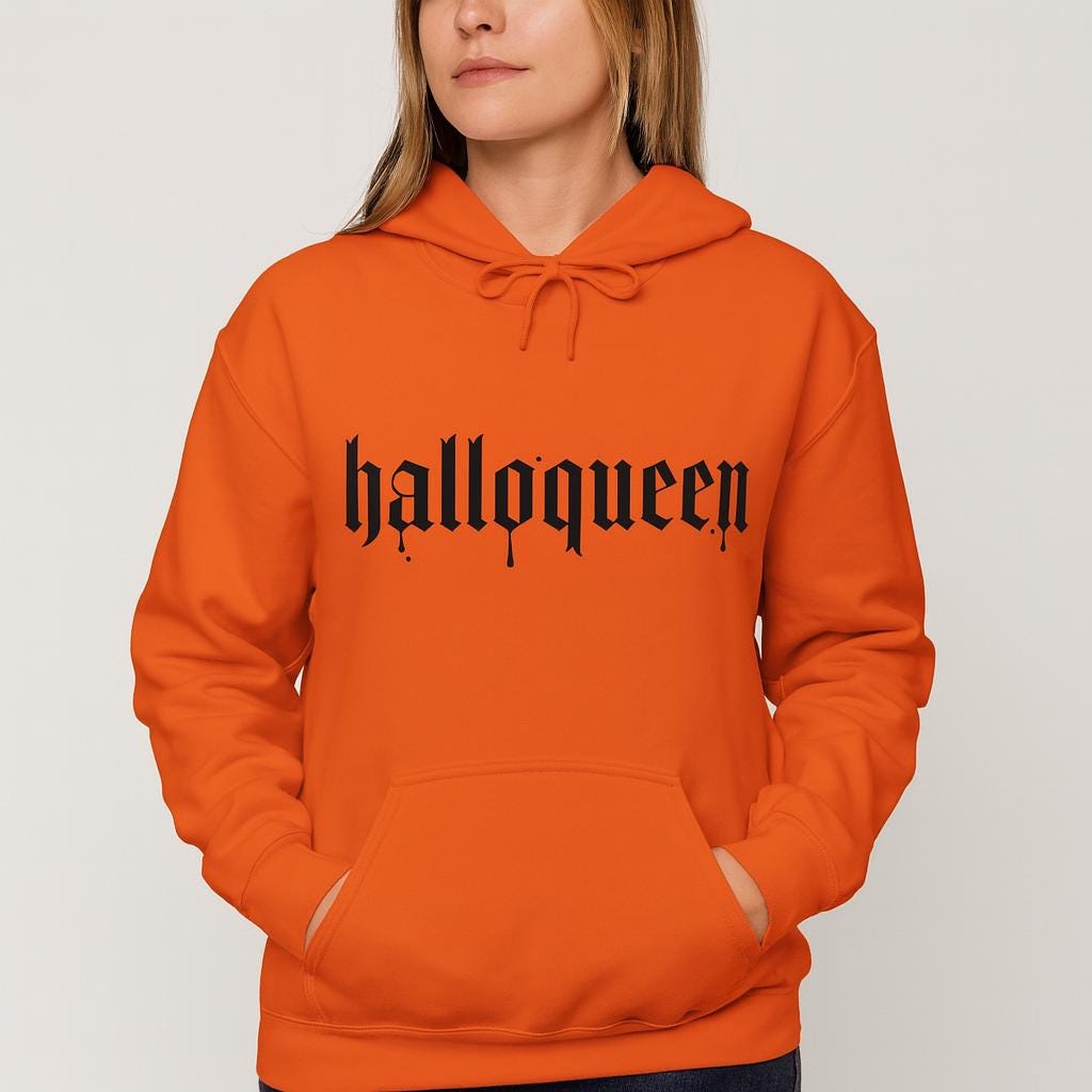 Halloqueen Halloween Hoodie, Orange Gothic Sweatshirt, Cozy Unisex Hoodie for Fall -Razels