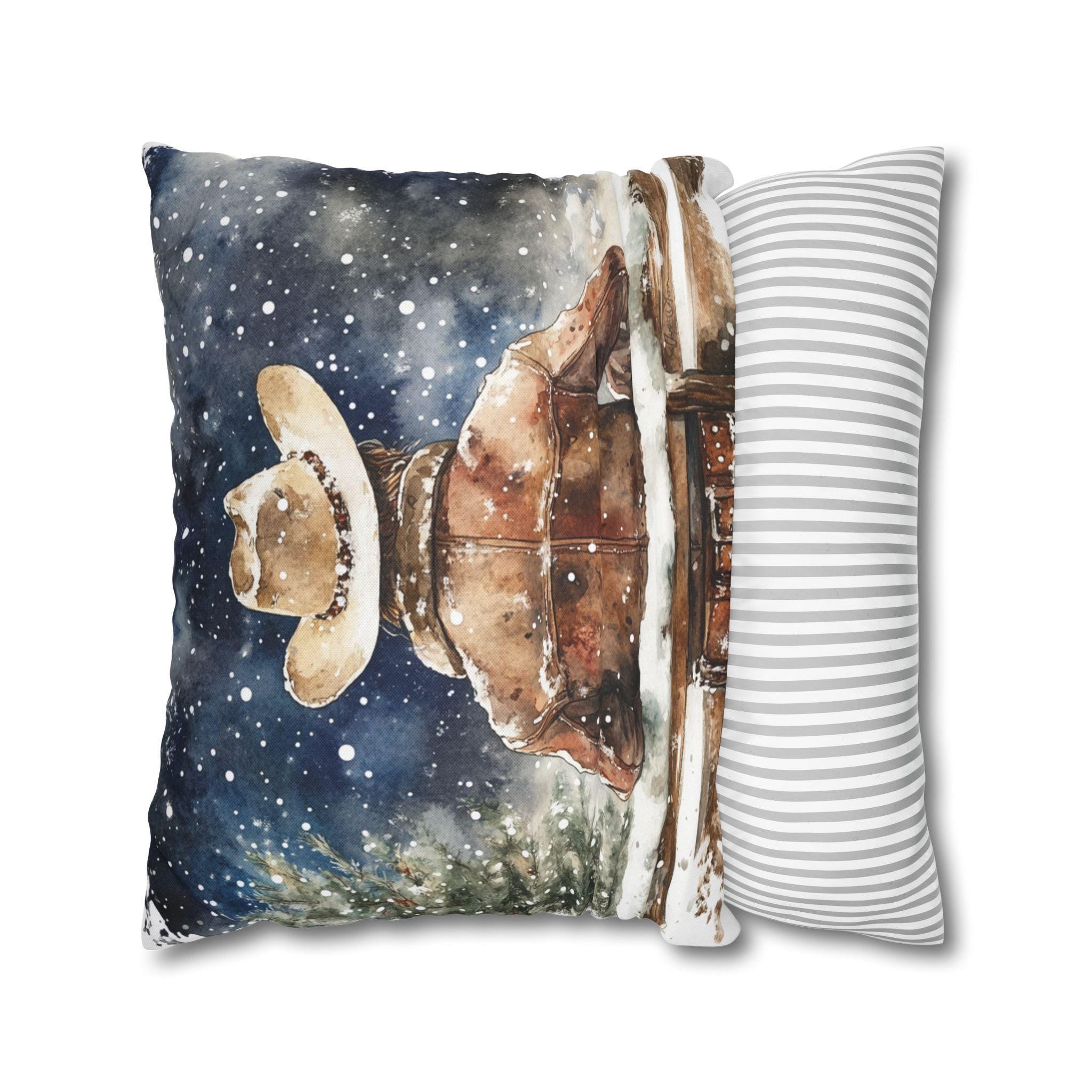 Cowboy Christmas Throw Pillow, Western Christmas Pillow Cover, Rustic Cabin Holiday Decor -Razels