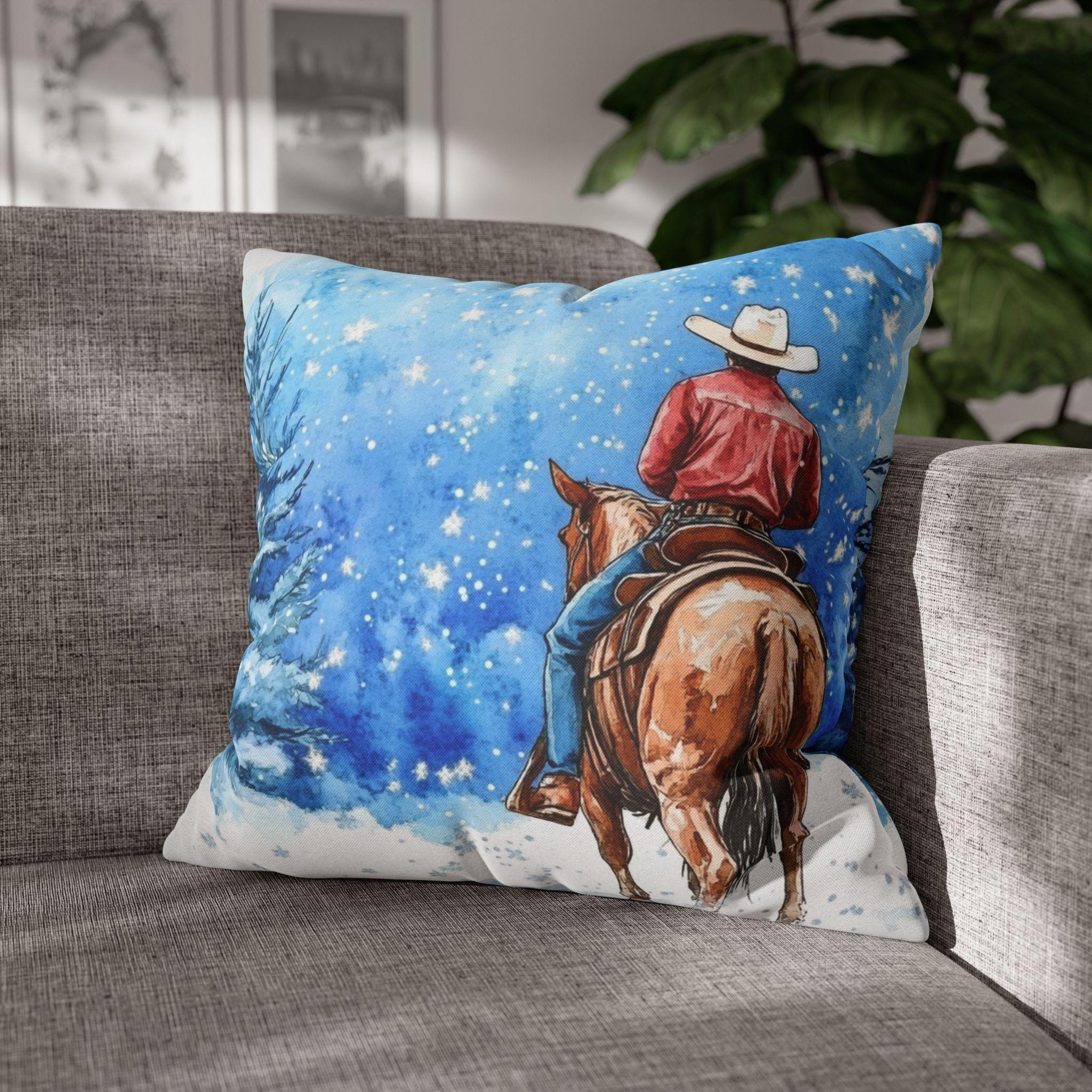 Cowboy Christmas Throw Pillow, Western Christmas Pillow Cover, Rustic Cabin Holiday Decor -Razels