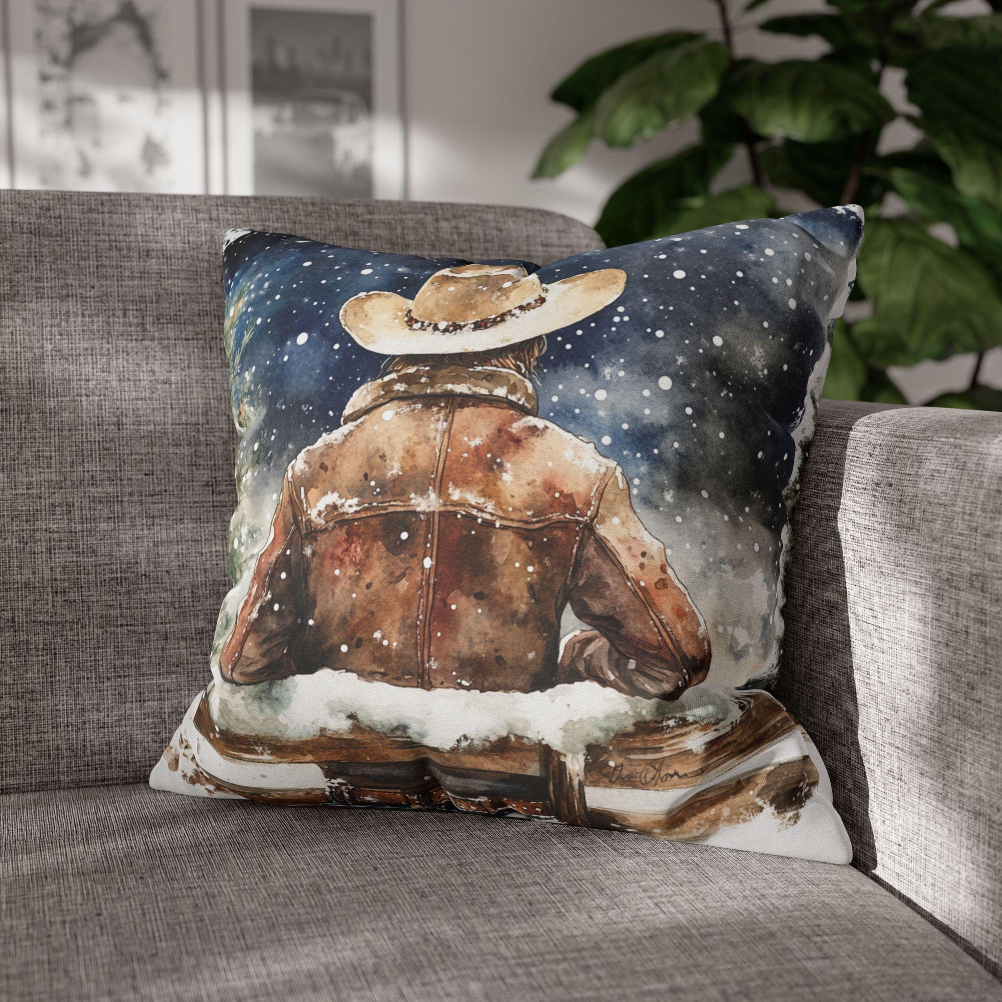 Cowboy Christmas Throw Pillow, Western Christmas Pillow Cover, Rustic Cabin Holiday Decor -Razels