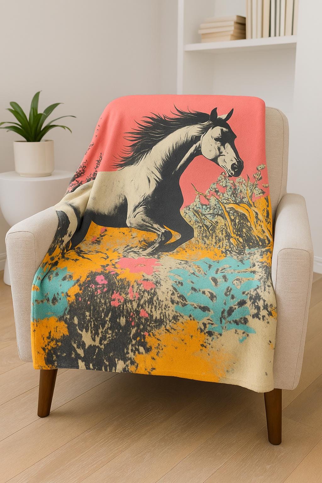 Colorful Horse Velveteen Plush Blanket: Cozy Home Decor Throw -Razels