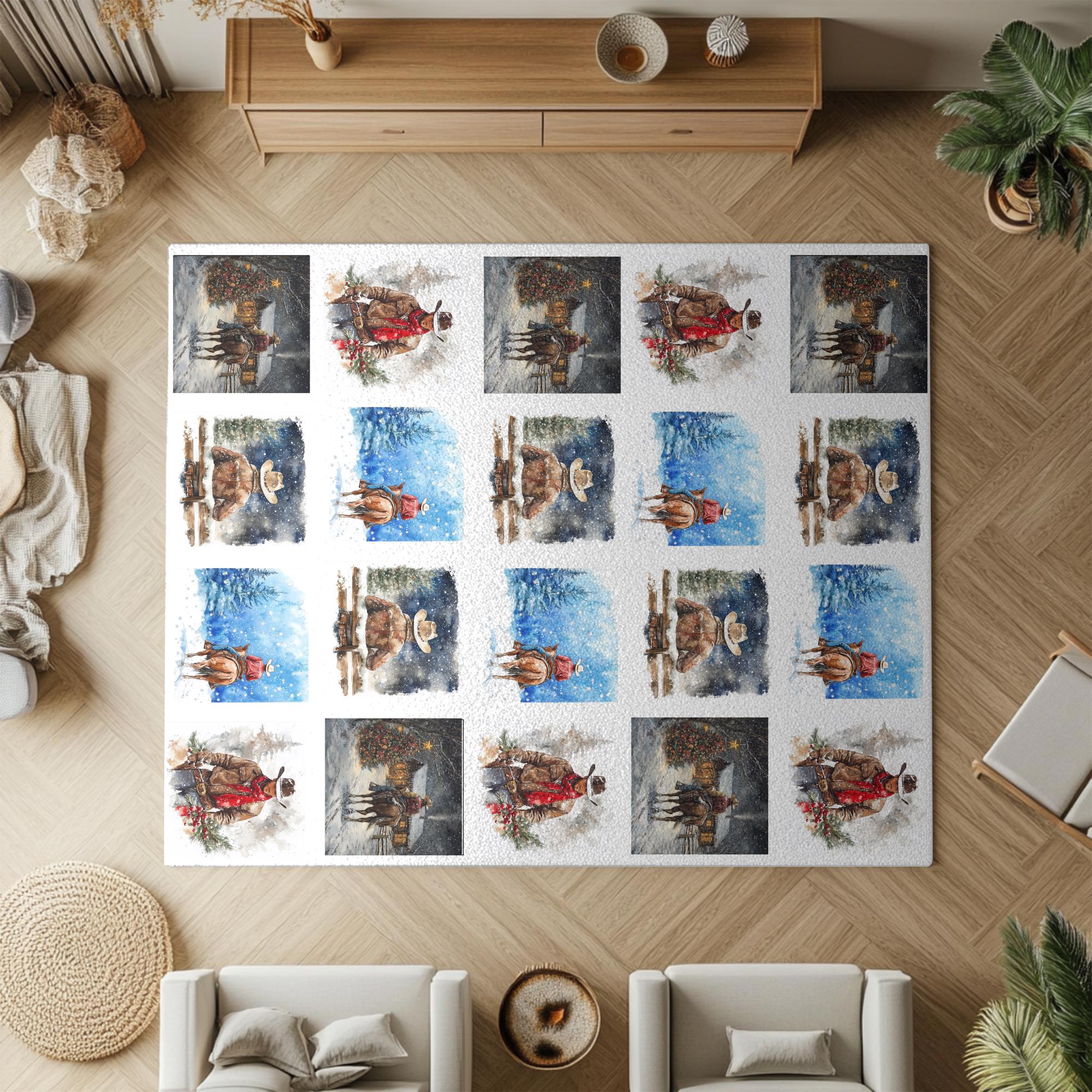 Cowboy Christmas Rug: Rustic Western Holiday Decor -Razels