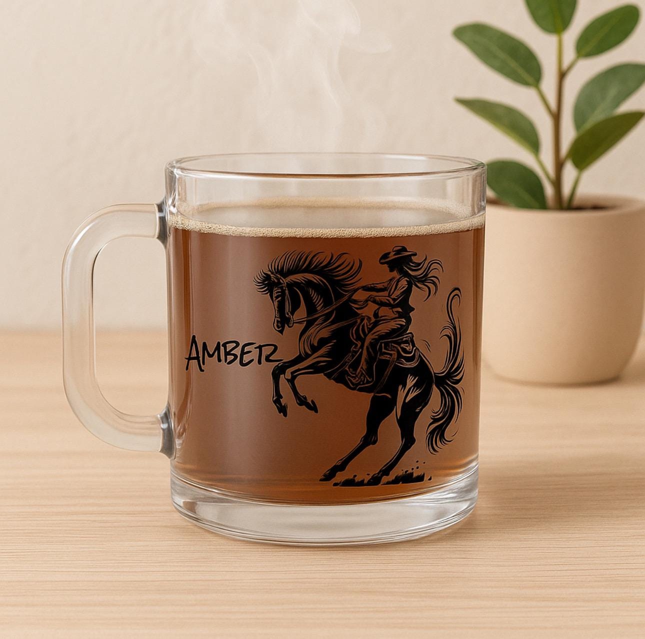 Personalized Cowgirl Glass Mug: Western Horse Lover Gift -Razels