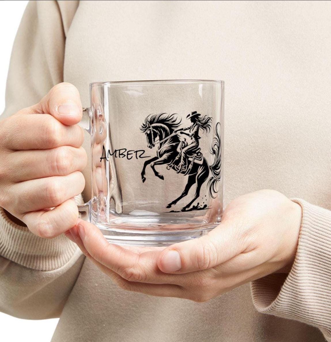 Personalized Cowgirl Glass Mug: Western Horse Lover Gift -Razels
