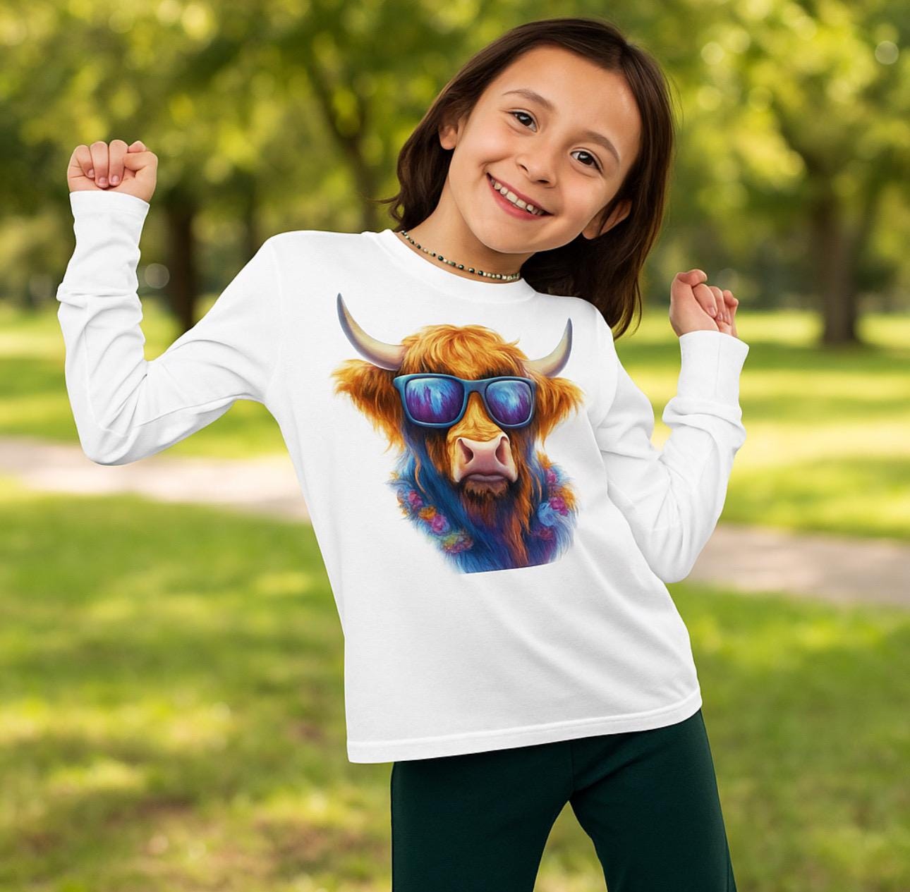 Kids Highland Cow Long Sleeve Tee: Sassy Cowgirl Shirt -Razels