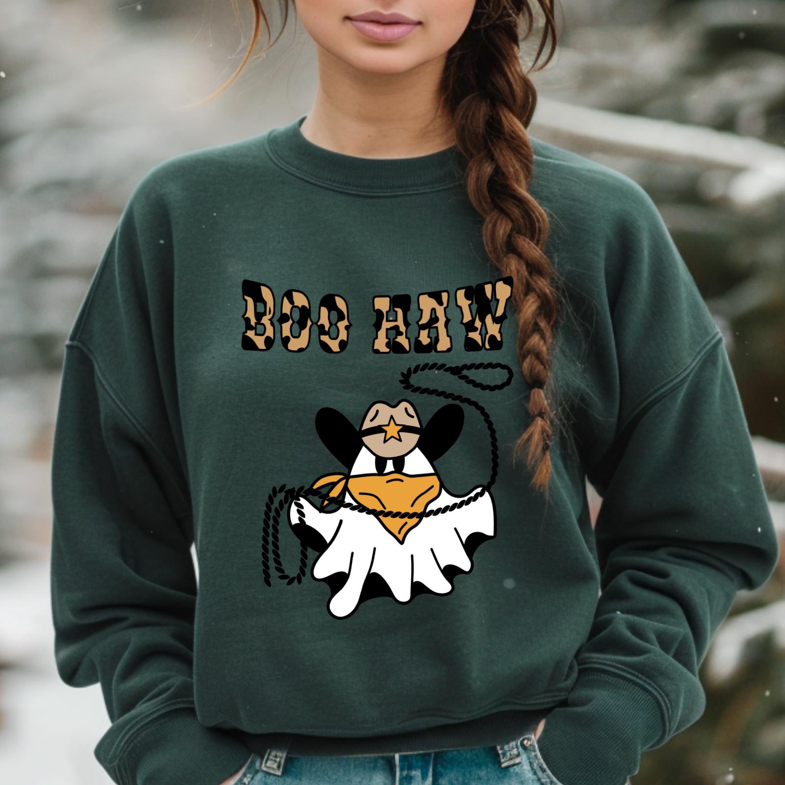 Spooky Cowgirl Ghost Sweatshirt: Western Boo Haw Halloween Fleece Crewneck -Razels
