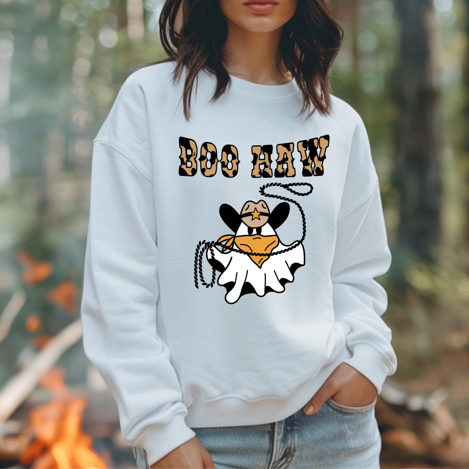 Spooky Cowgirl Ghost Sweatshirt: Western Boo Haw Halloween Fleece Crewneck -Razels
