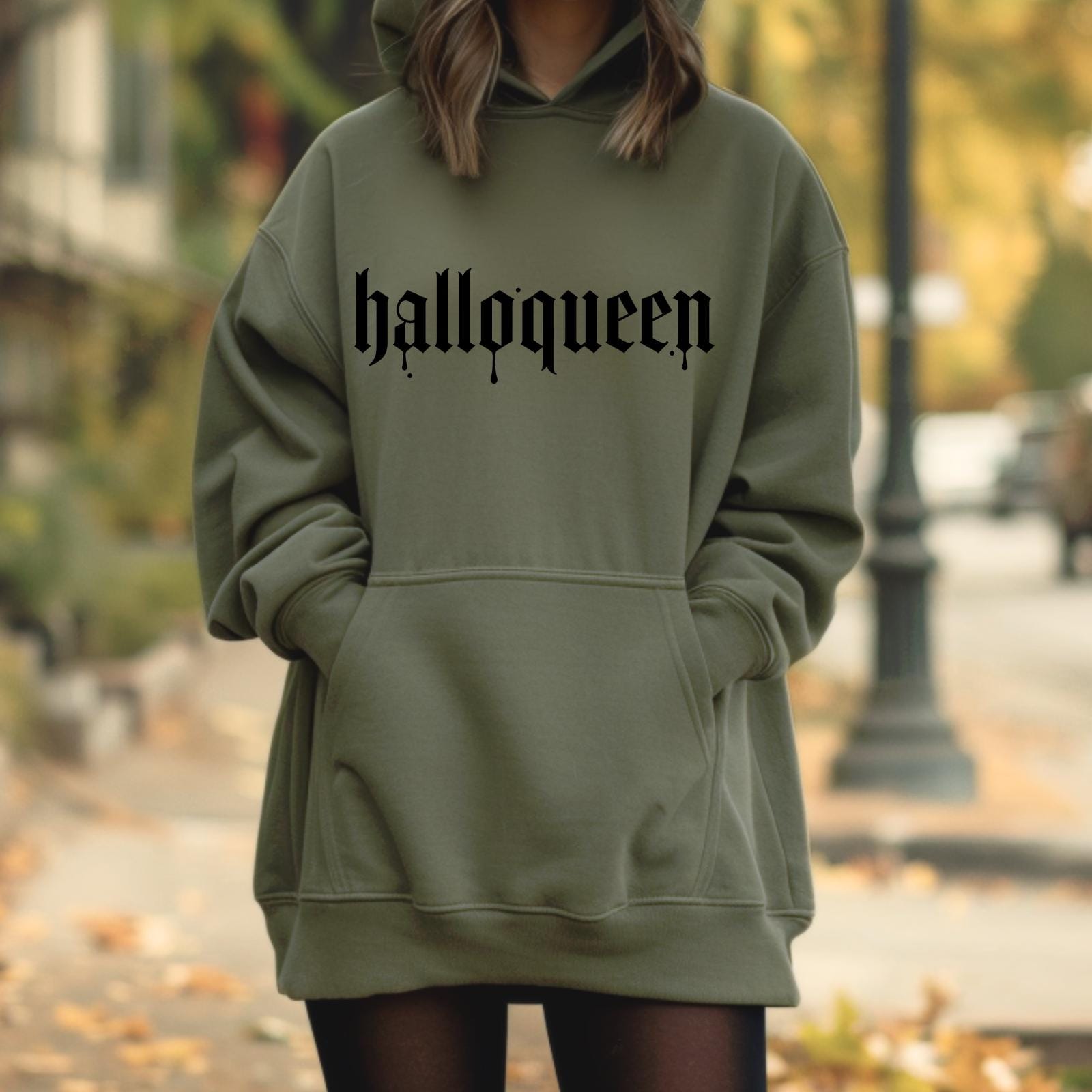 Halloqueen Halloween Hoodie, Orange Gothic Sweatshirt, Cozy Unisex Hoodie for Fall -Razels
