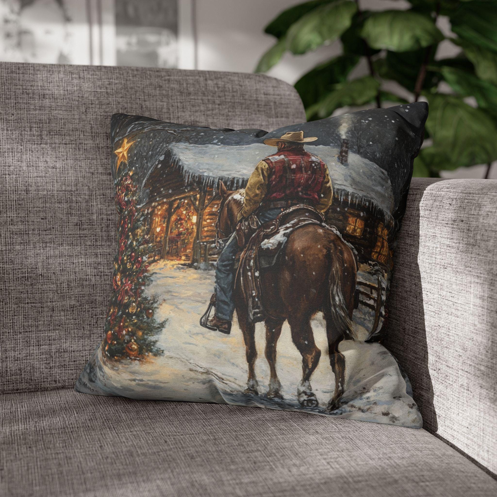 Cowboy Christmas Throw Pillow, Western Christmas Pillow Cover, Rustic Cabin Holiday Decor -Razels