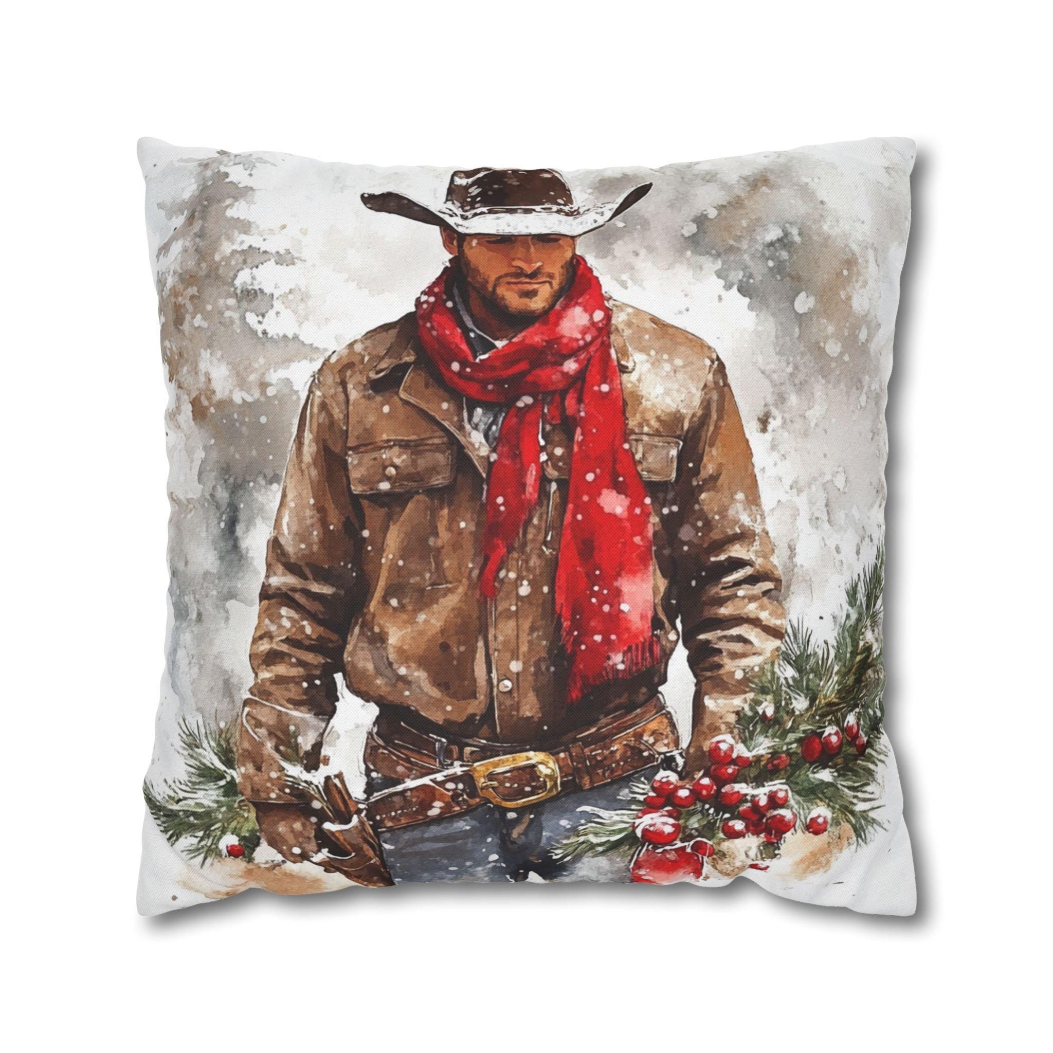 Cowboy Christmas Throw Pillow, Western Christmas Pillow Cover, Rustic Cabin Holiday Decor -Razels