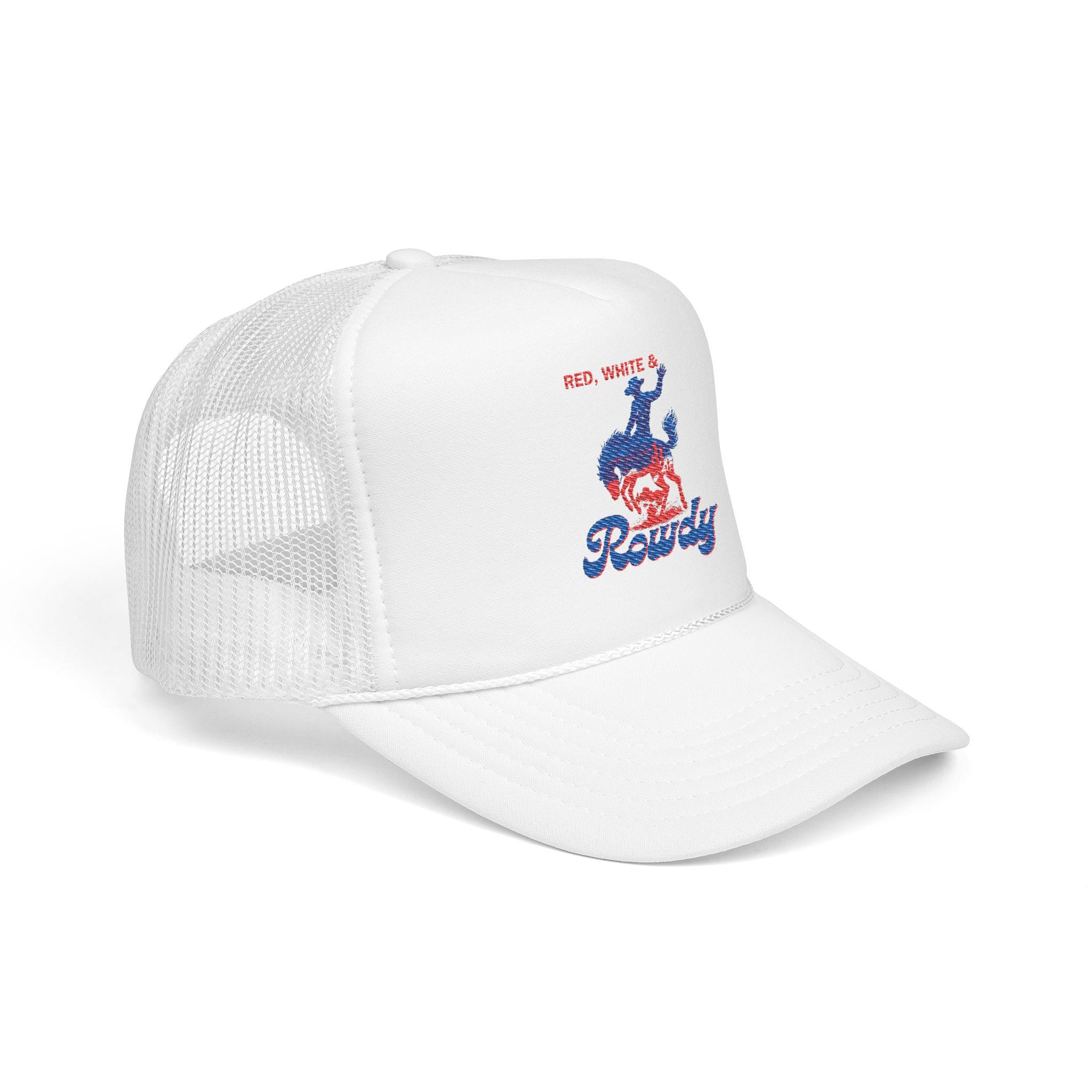 Embroidered Cowboy Trucker Hat: Red White & Rowdy Rodeo Cap -Razels