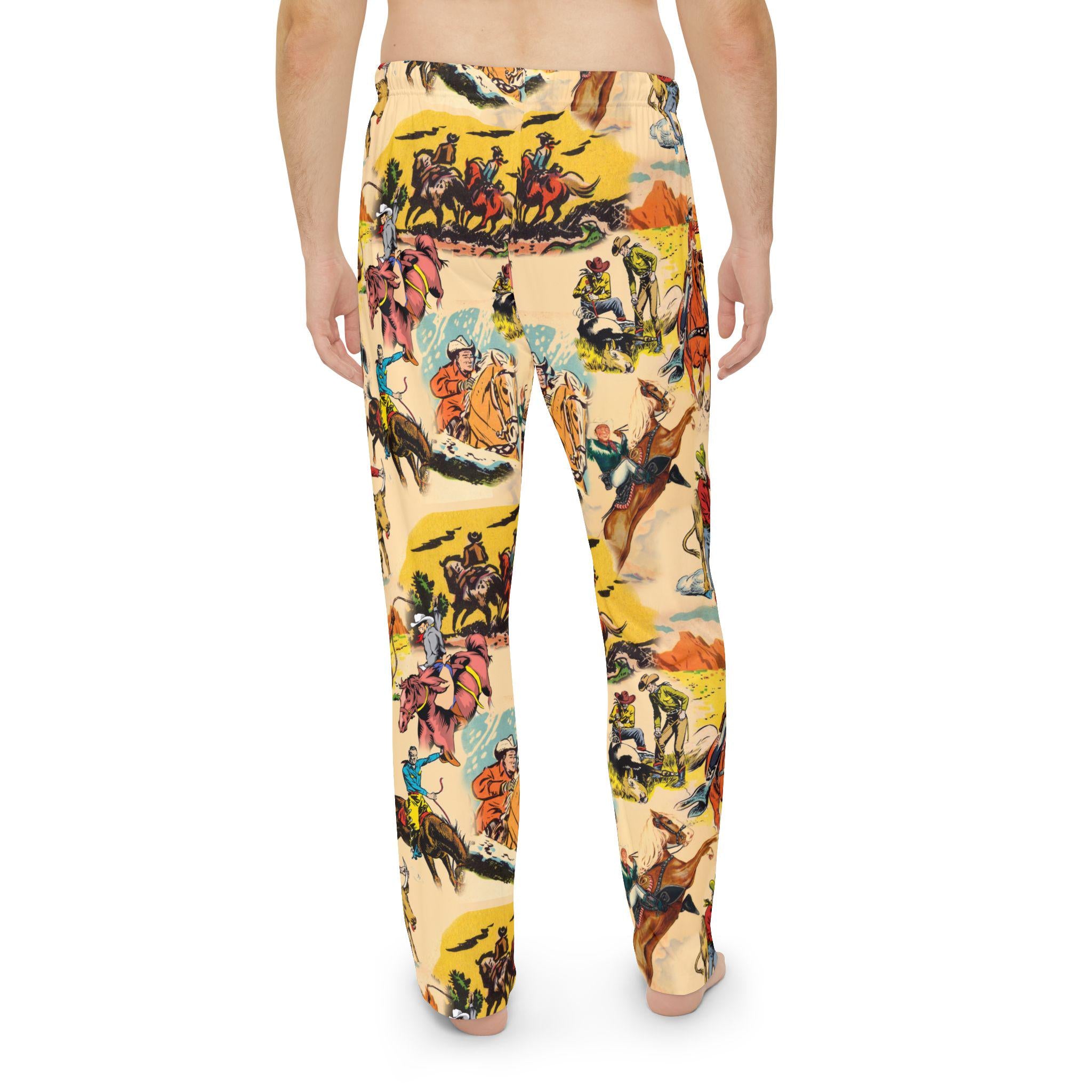 Mens Vintage Cowboy Pajama Pants, Western Rodeo Lounge Pants, Soft Old West Sleepwear -Razels