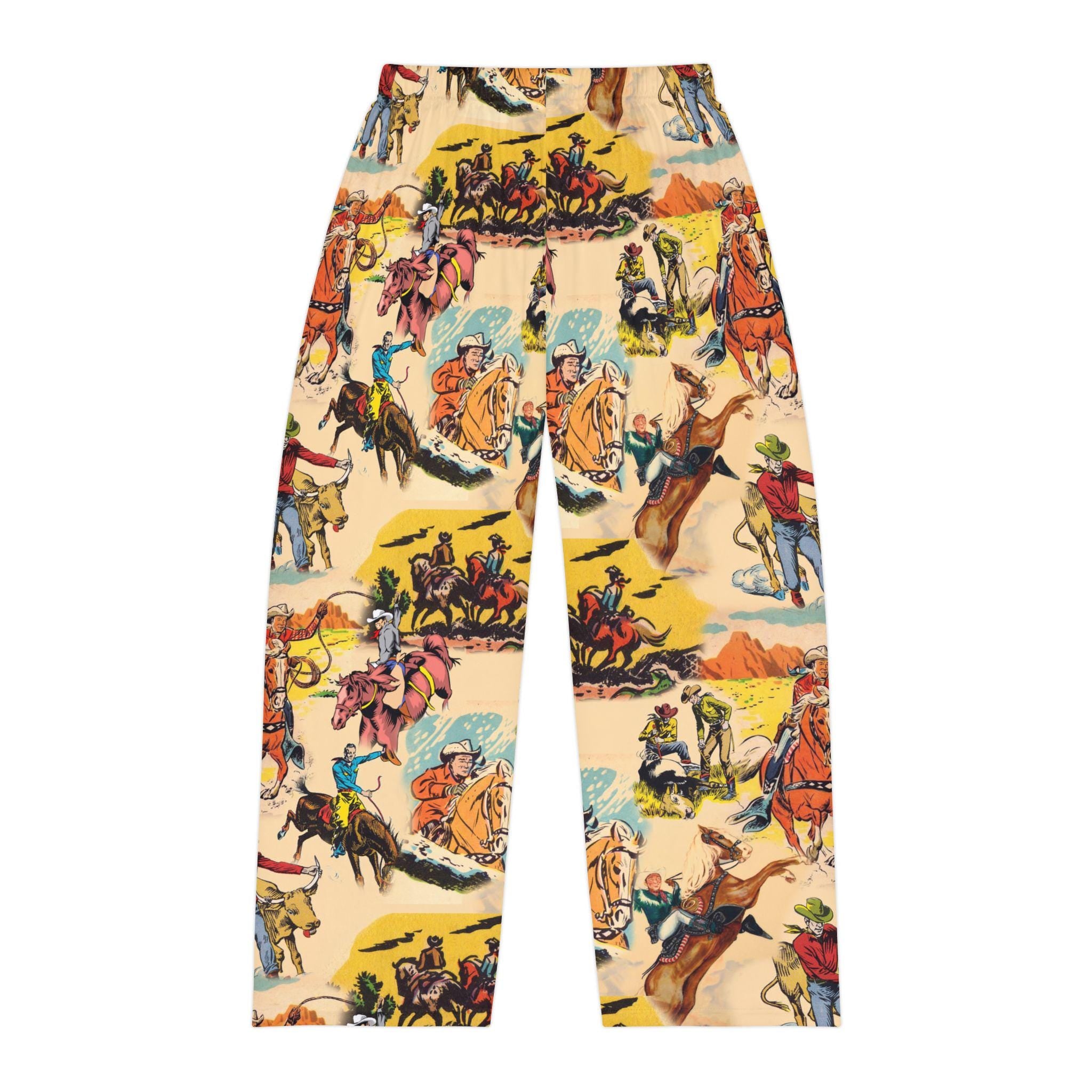 Mens Vintage Cowboy Pajama Pants, Western Rodeo Lounge Pants, Soft Old West Sleepwear -Razels
