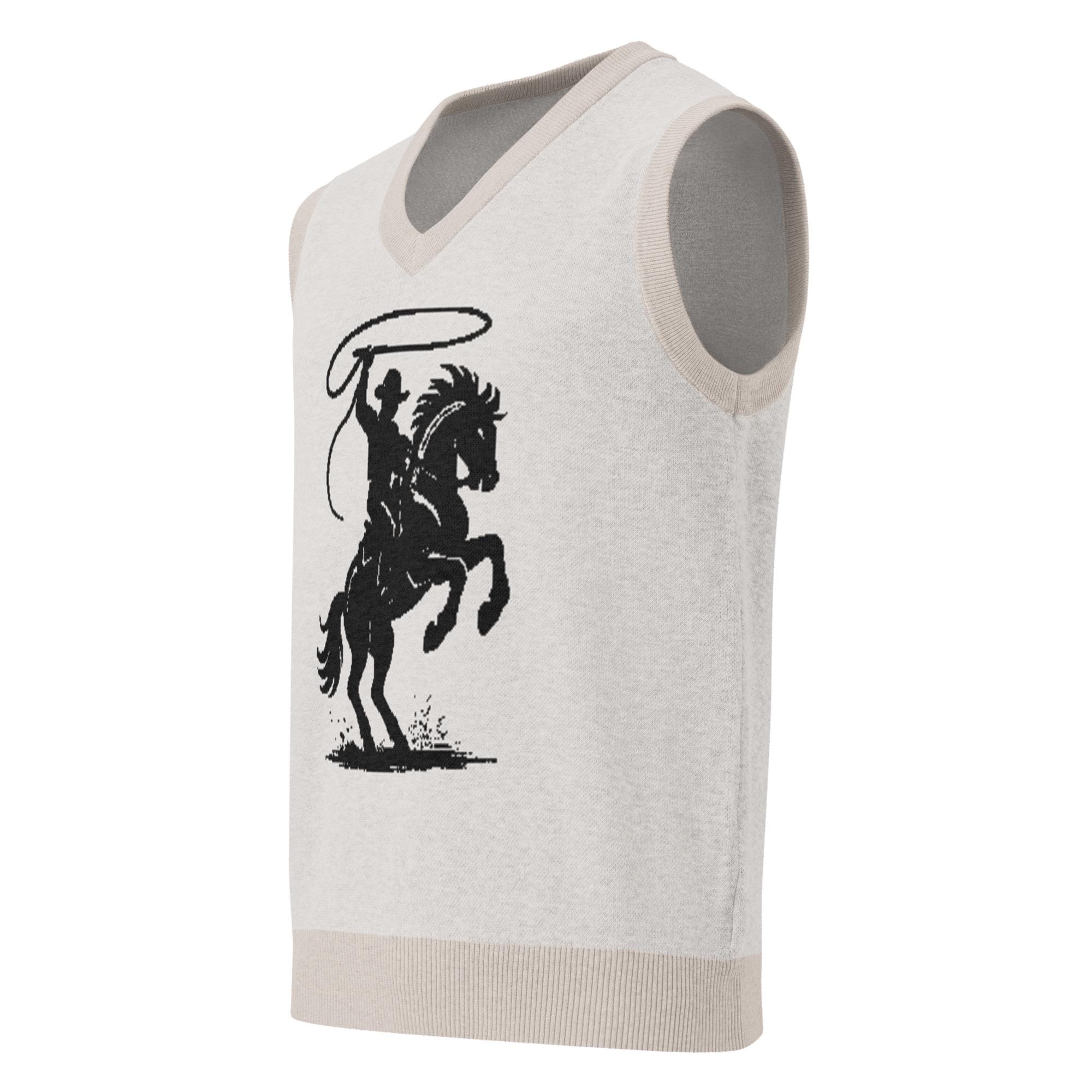 Cowboy Sweater Vest – Tan Western Knit | Rope Rider V-Neck Vest | Razels Exclusive -Razels