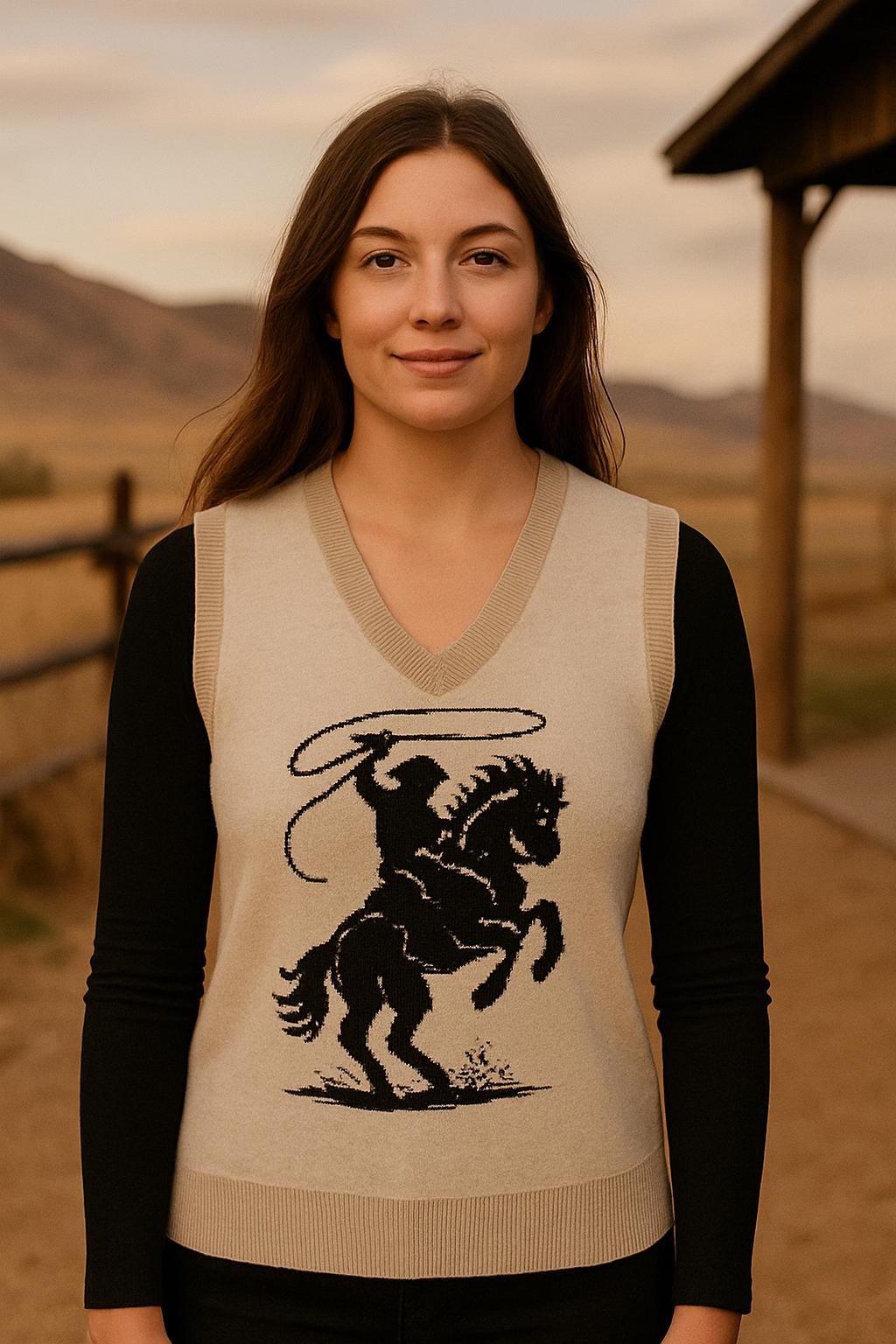 Cowboy Sweater Vest â Tan Western Knit | Rope Rider V-Neck Vest | Razels Exclusive -Razels
