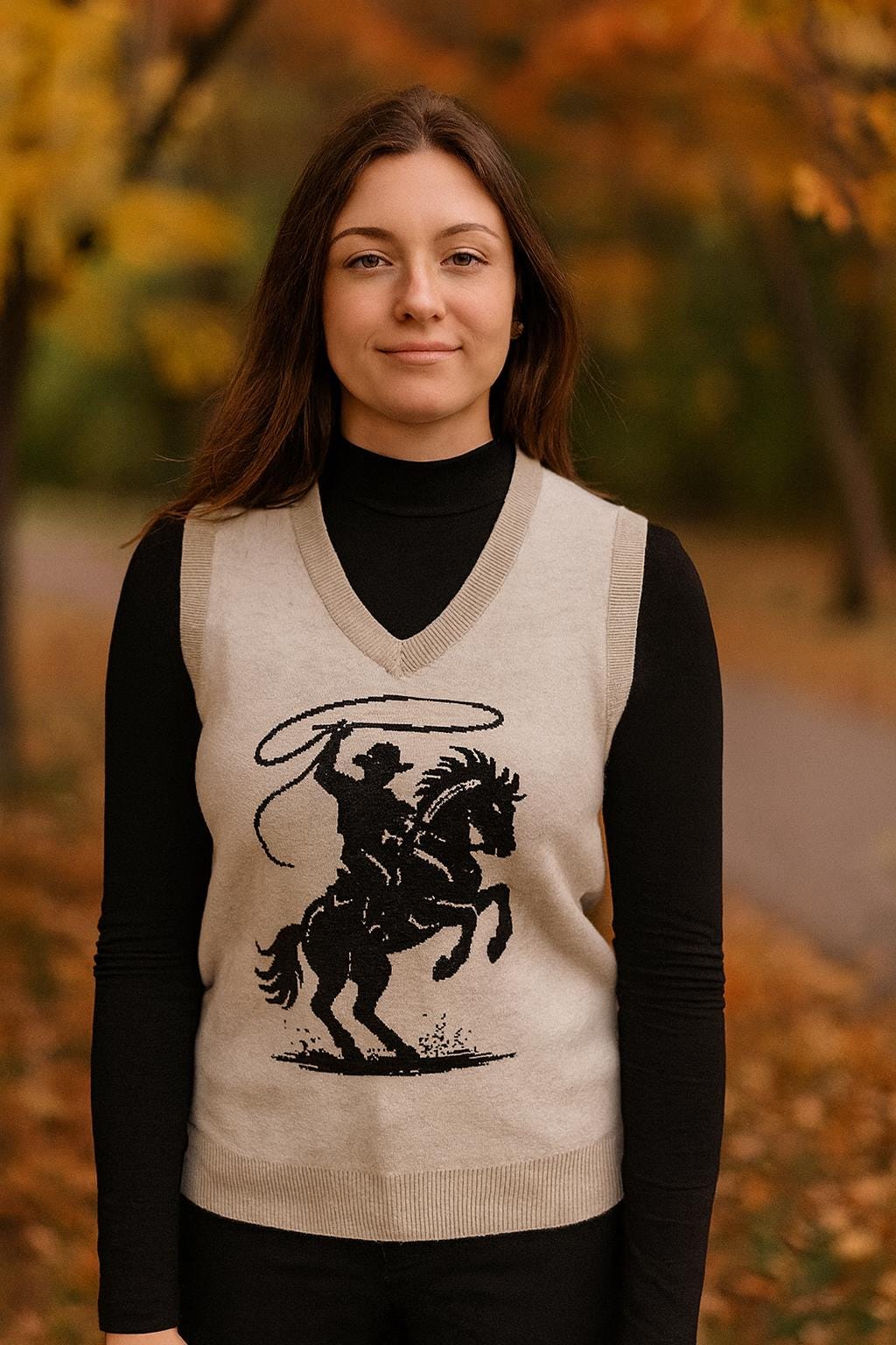 Cowboy Sweater Vest â Tan Western Knit | Rope Rider V-Neck Vest | Razels Exclusive -Razels