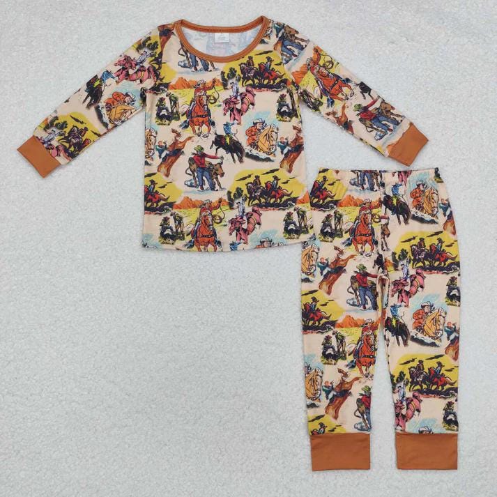 Retro Cowboy Print Pajamas: Cotton Blend Western PJs -Razels