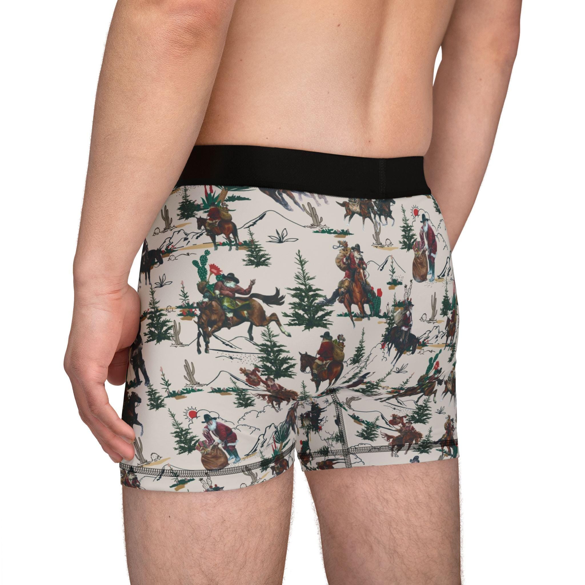 Men's Cowboy Santa Boxers: Funny Western Christmas Underwear -Razels
