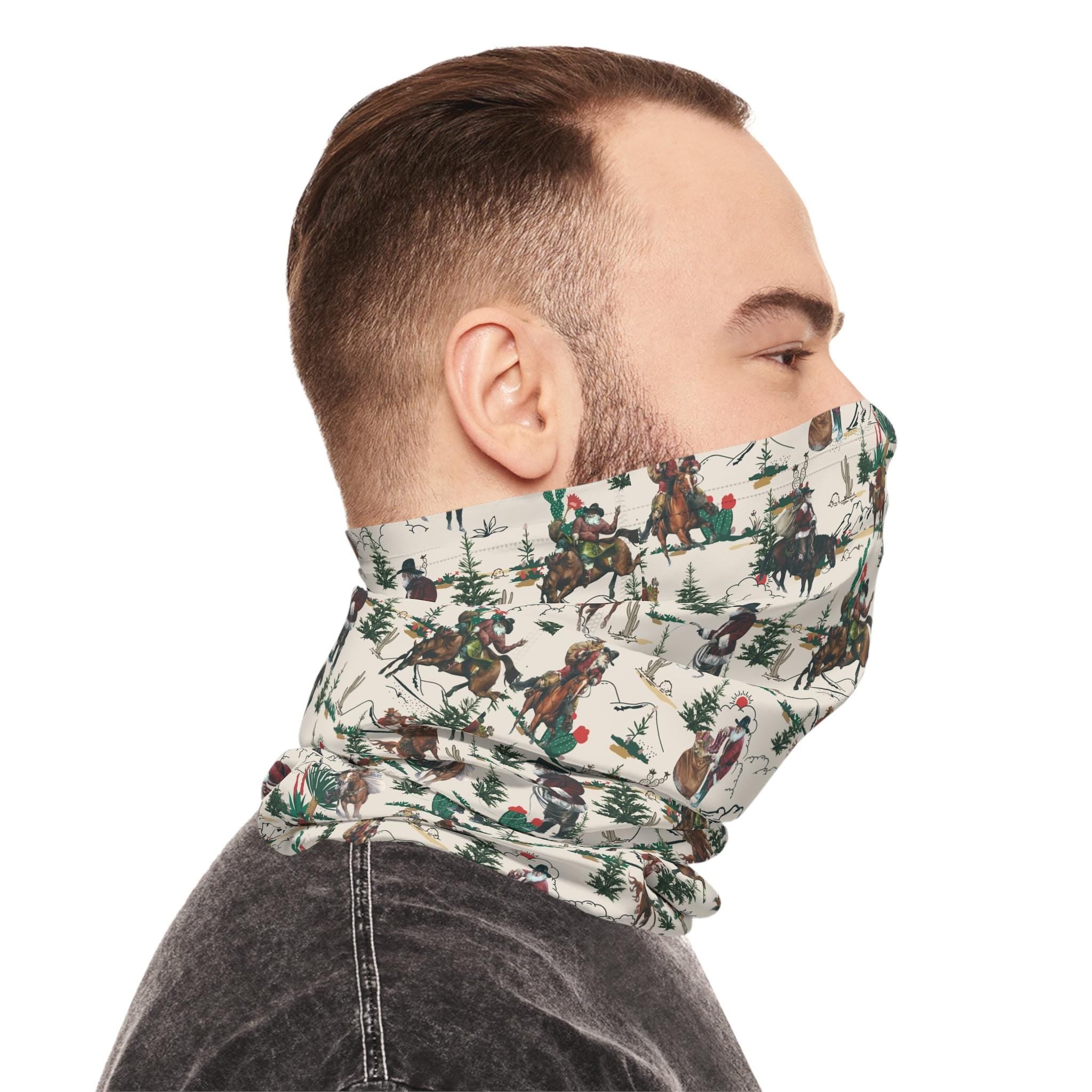 Beige Cowboy Santa Christmas Neck Gaiter, Western Neckerchief, Cowboy Gear, Cowgirl Gift -Razels