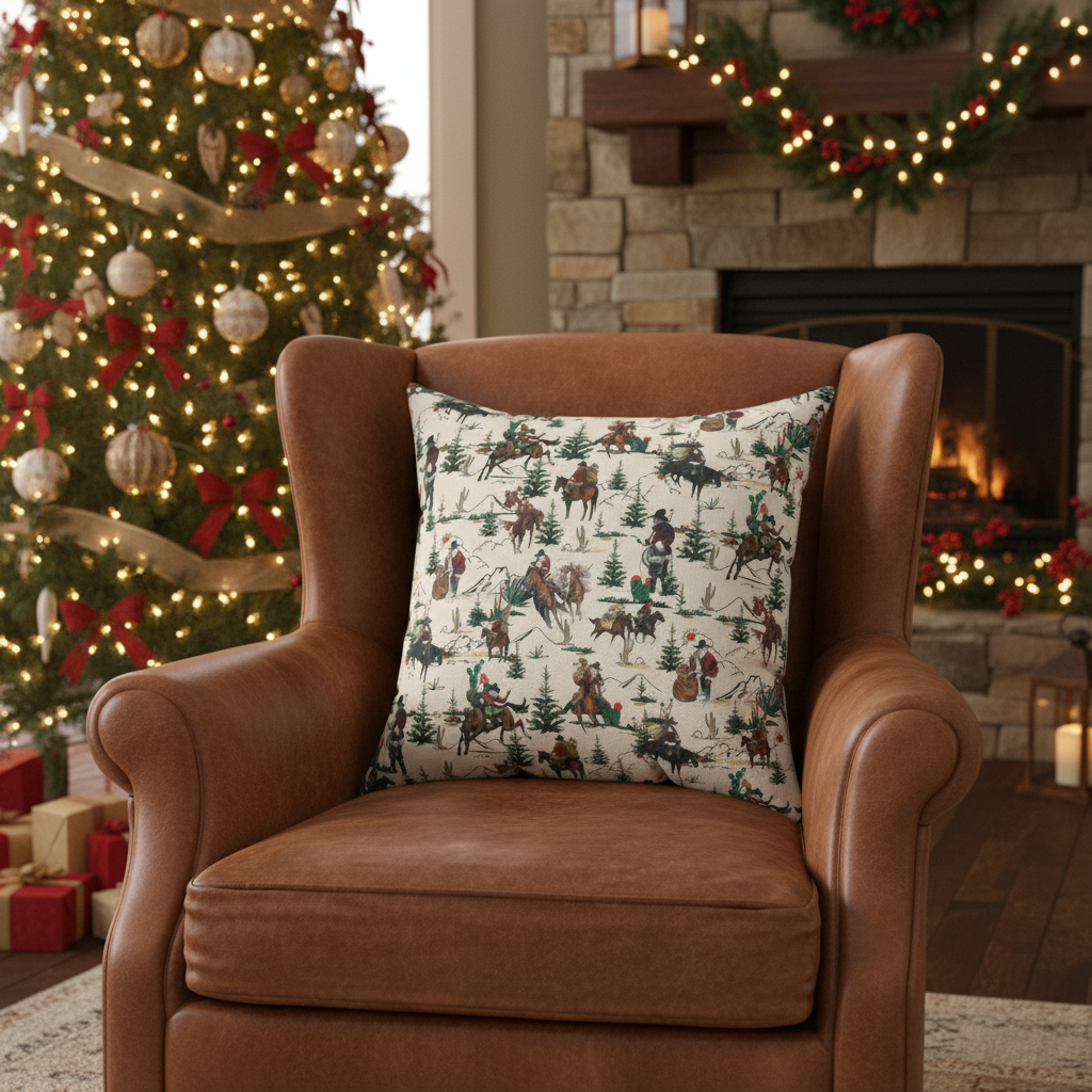 Cowboy Santa Christmas Pillow, Western Christmas Decor